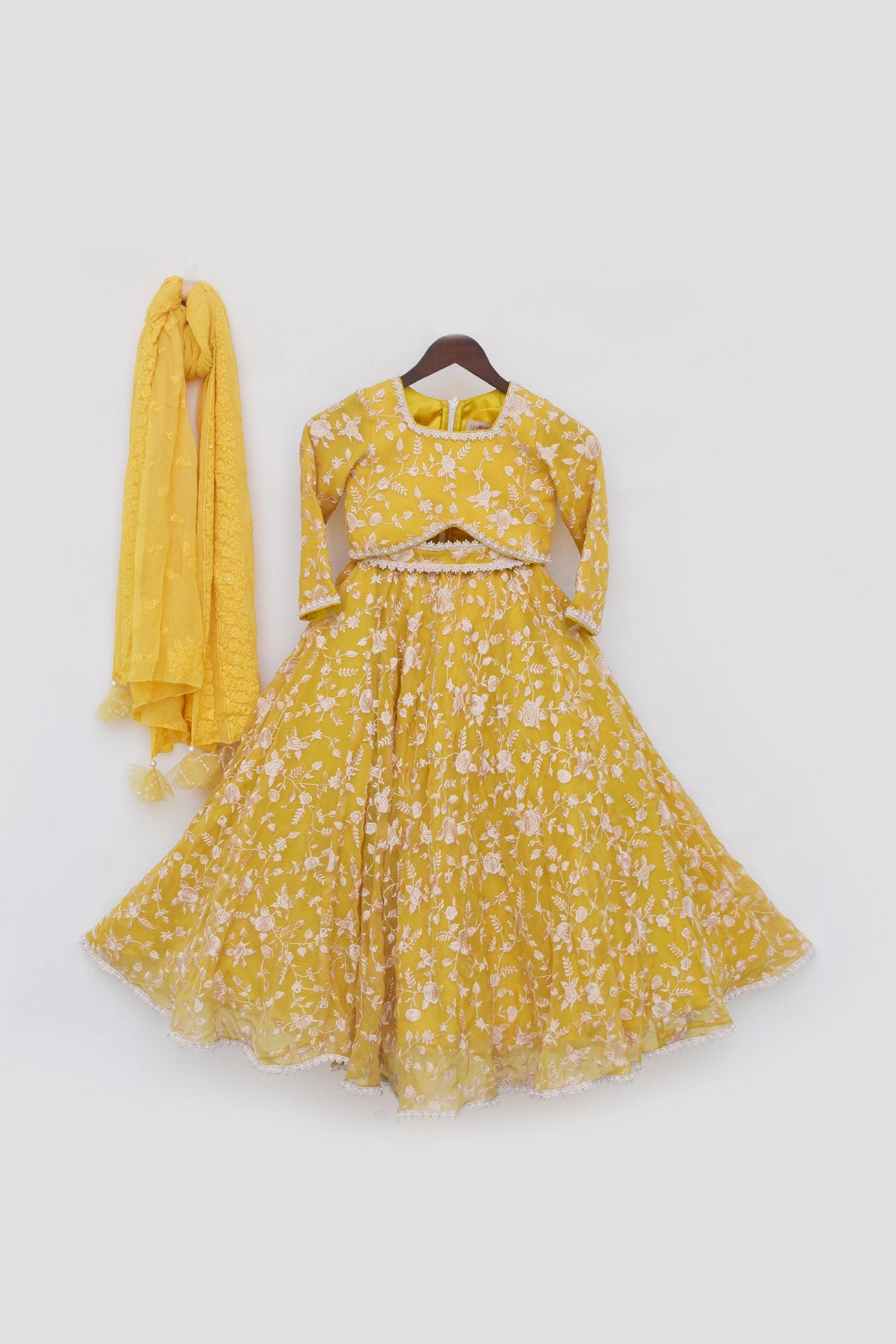 Yellow Parsi work Lehenga Choli - Mokshaa