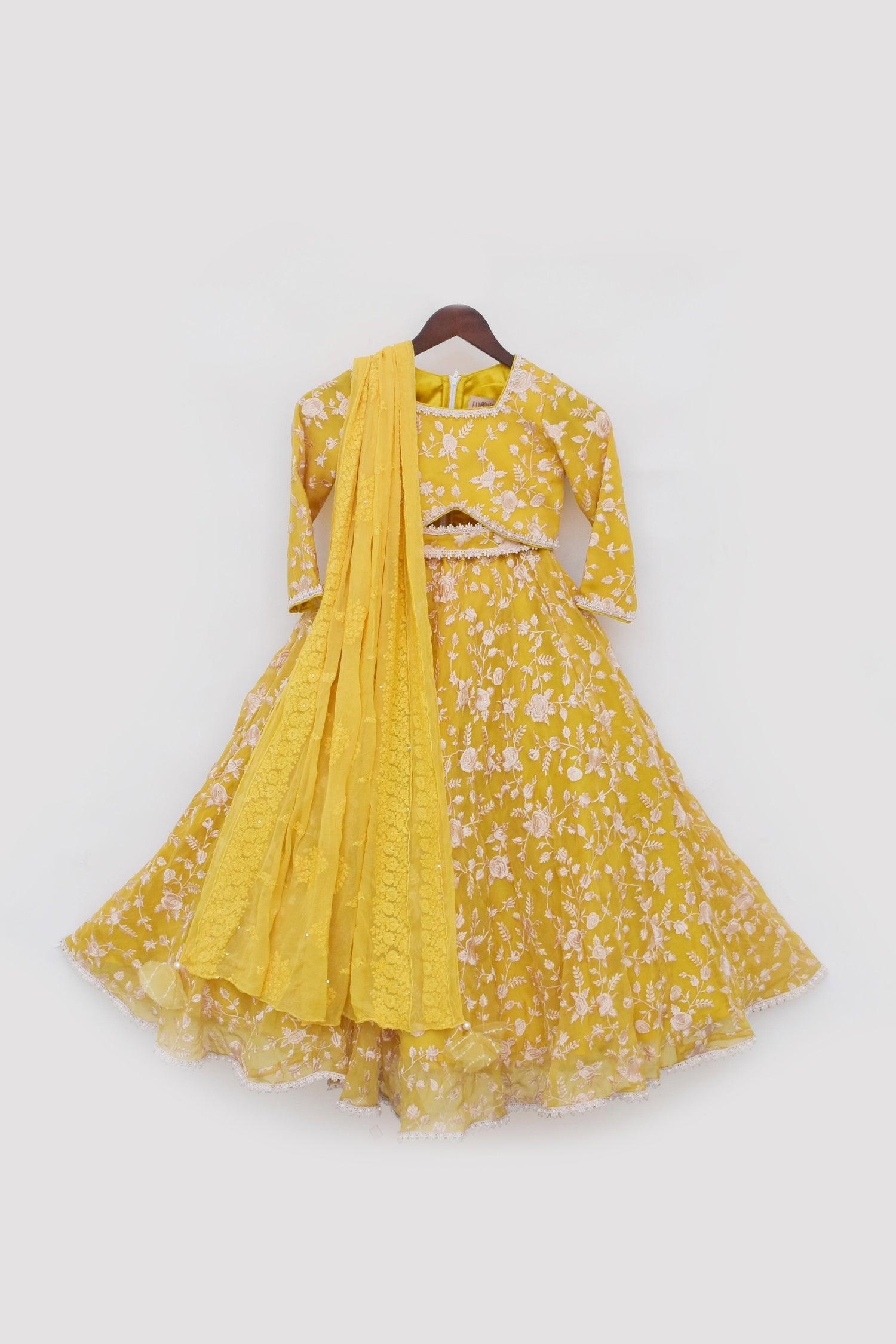Yellow Parsi work Lehenga Choli - Mokshaa