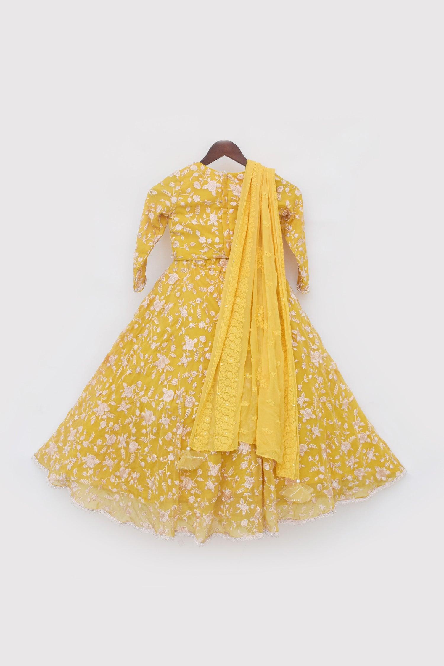 Yellow Parsi work Lehenga Choli - Mokshaa
