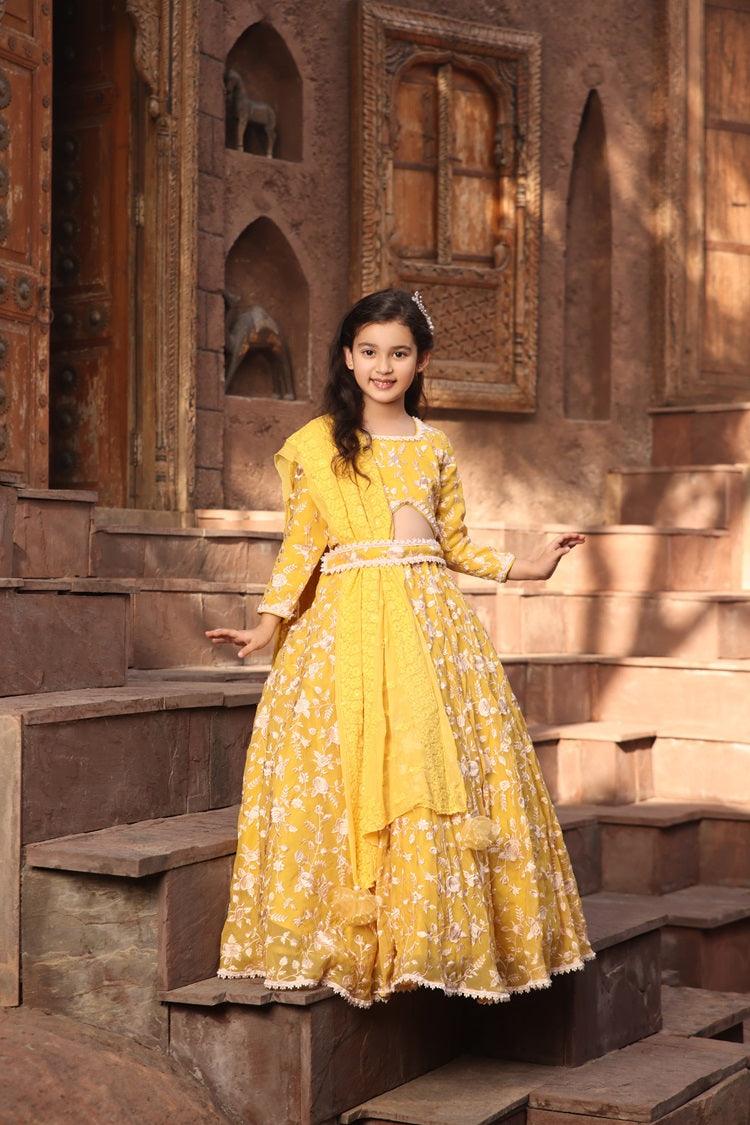 Yellow Parsi work Lehenga Choli - Mokshaa