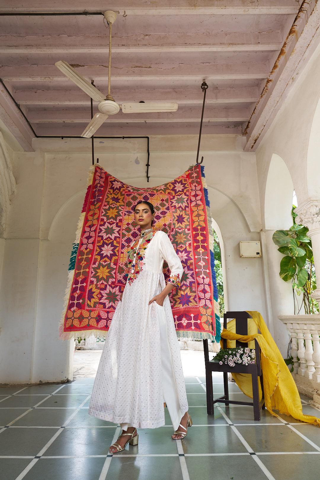 Ivory organza Indo-Western Set - Mokshaa