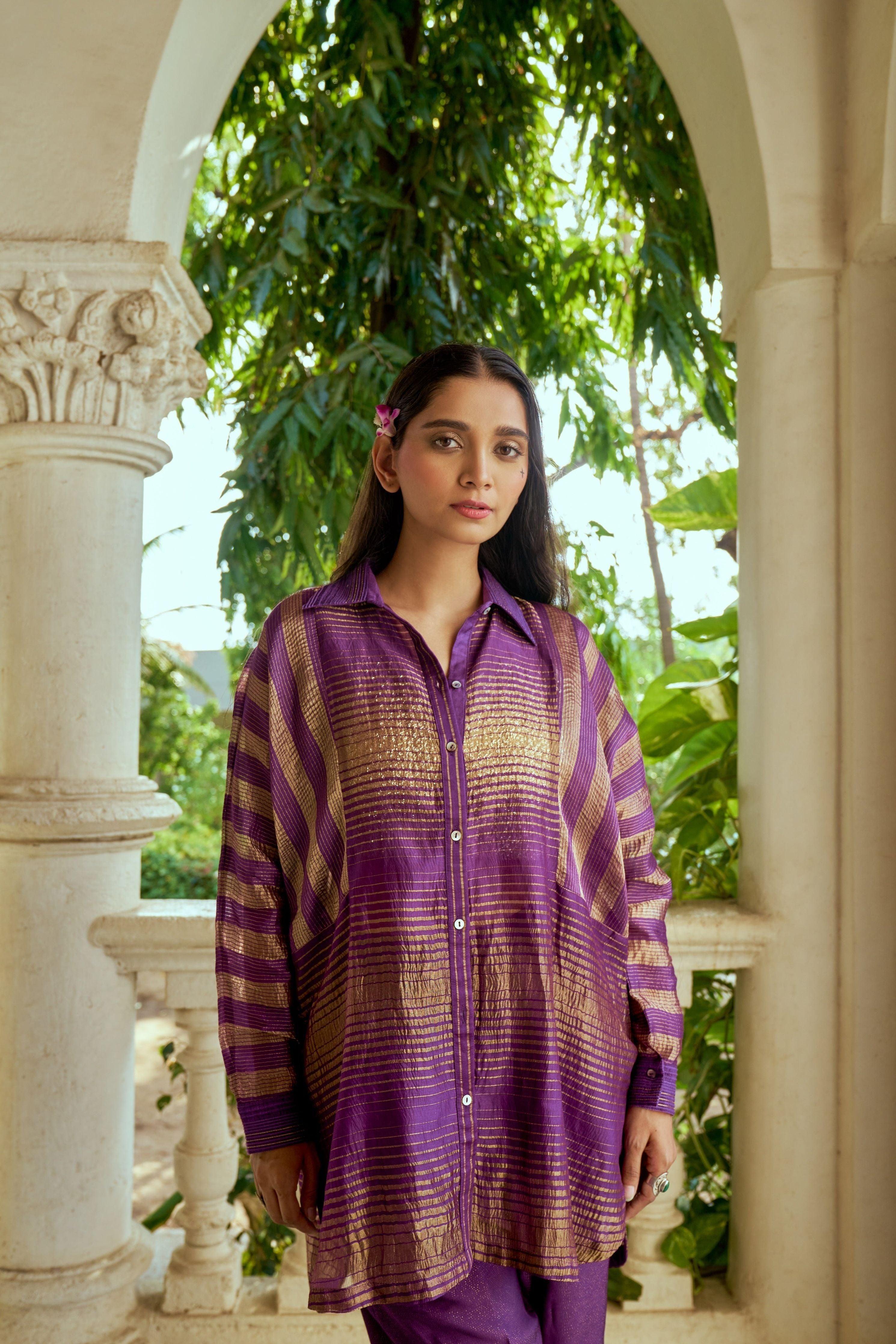 Purple Tissue Organza Shirt - Mokshaa