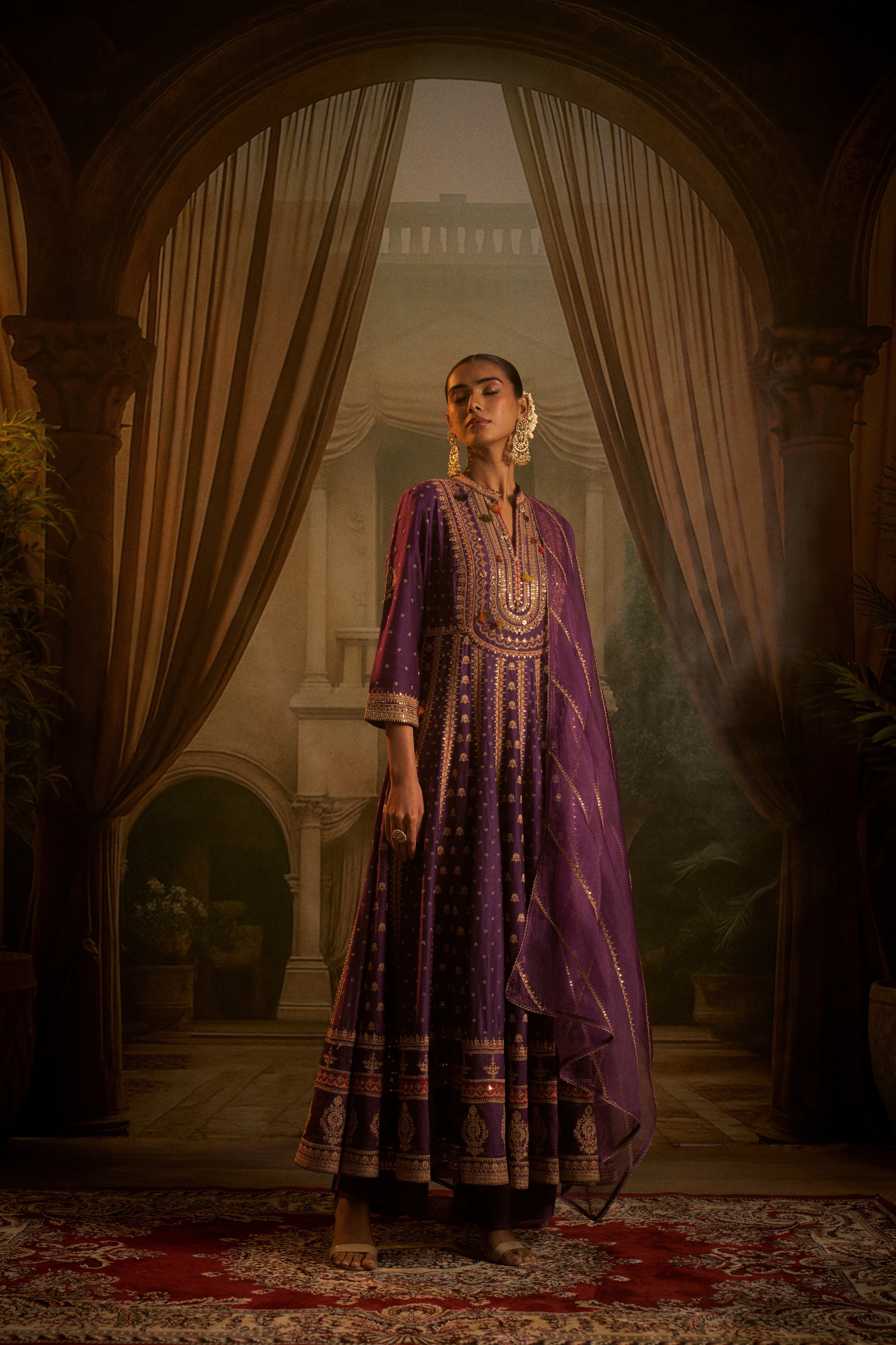 Regal Purple Silk Anarkali Set