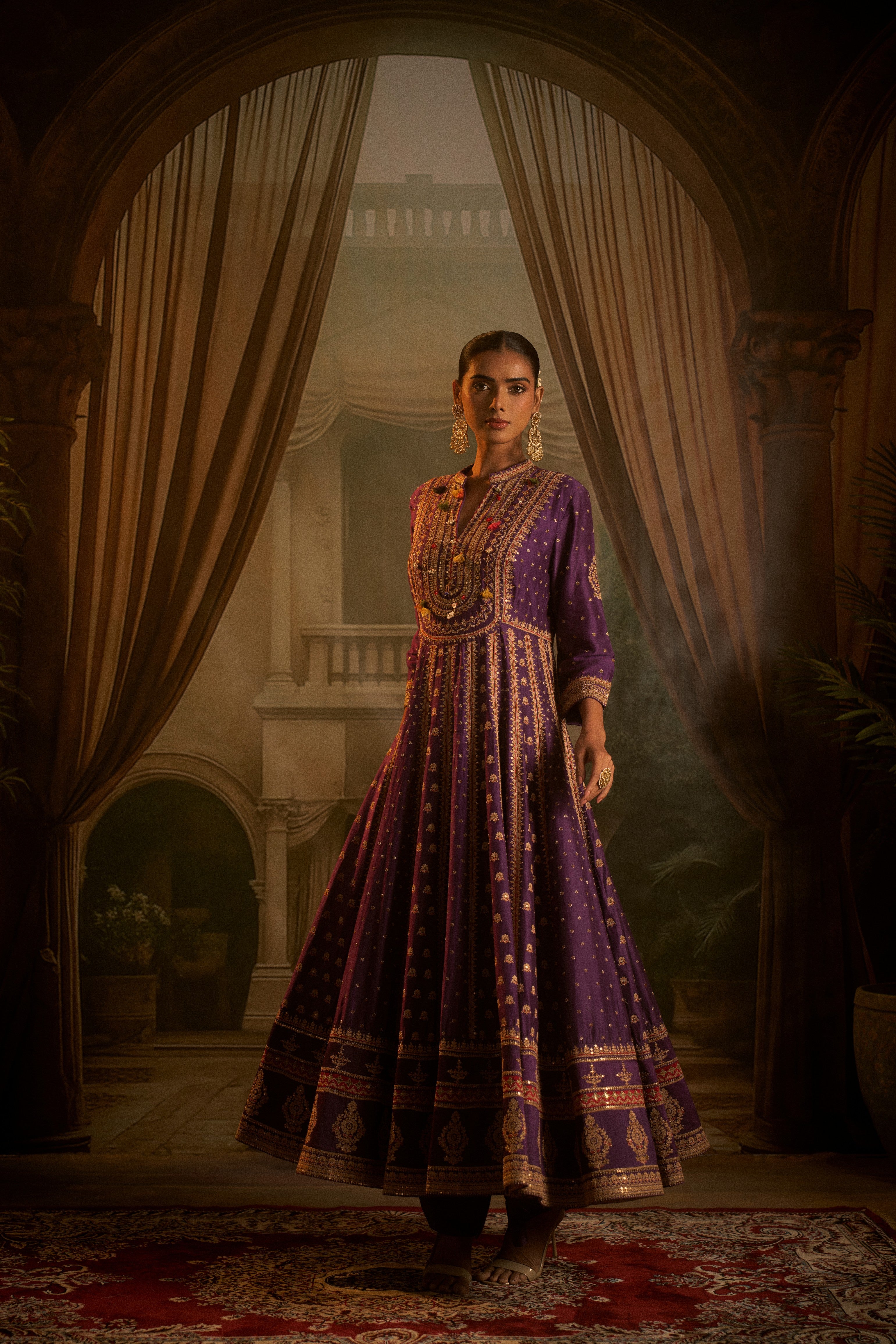 Regal Purple Silk Anarkali Set