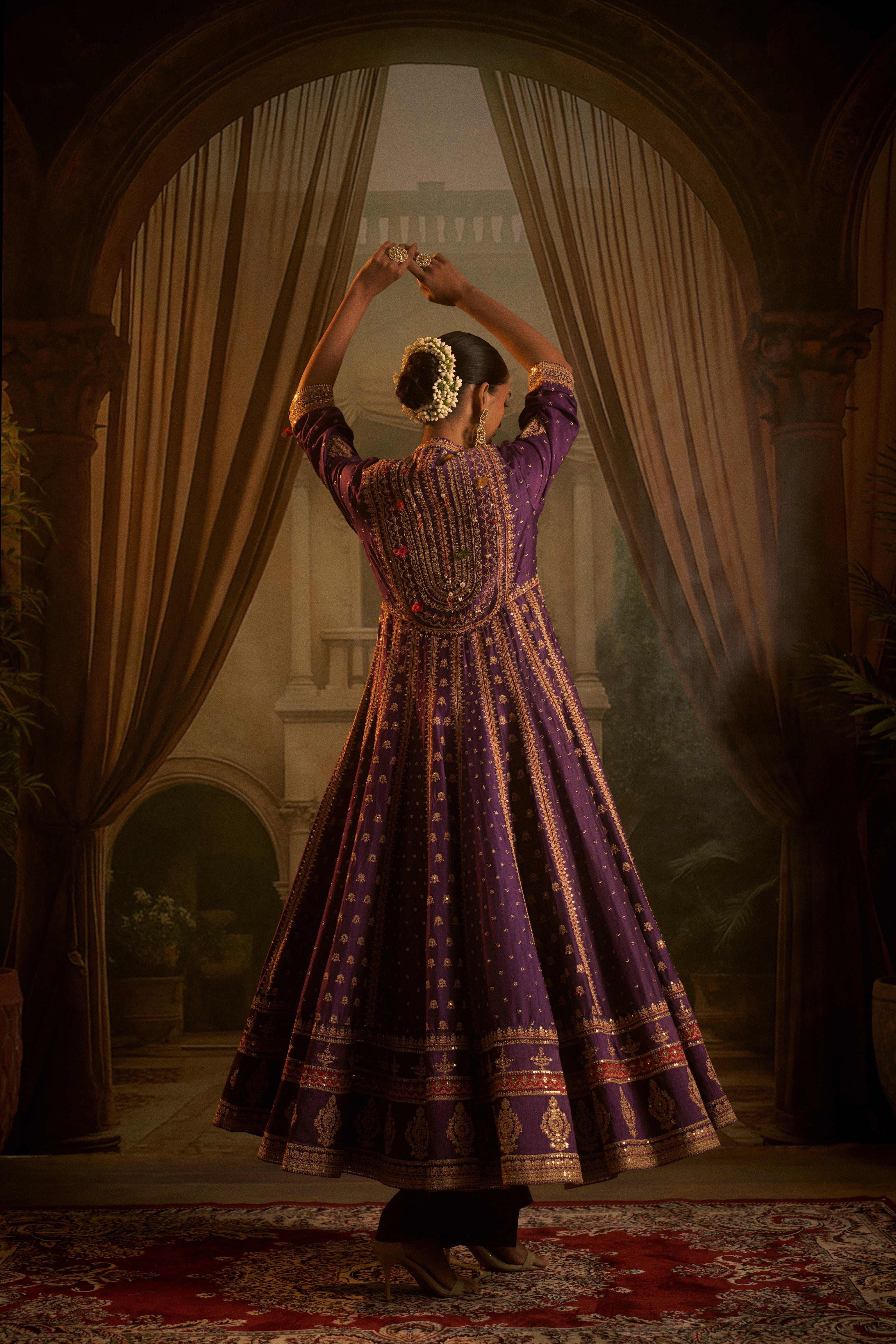 Regal Purple Silk Anarkali Set
