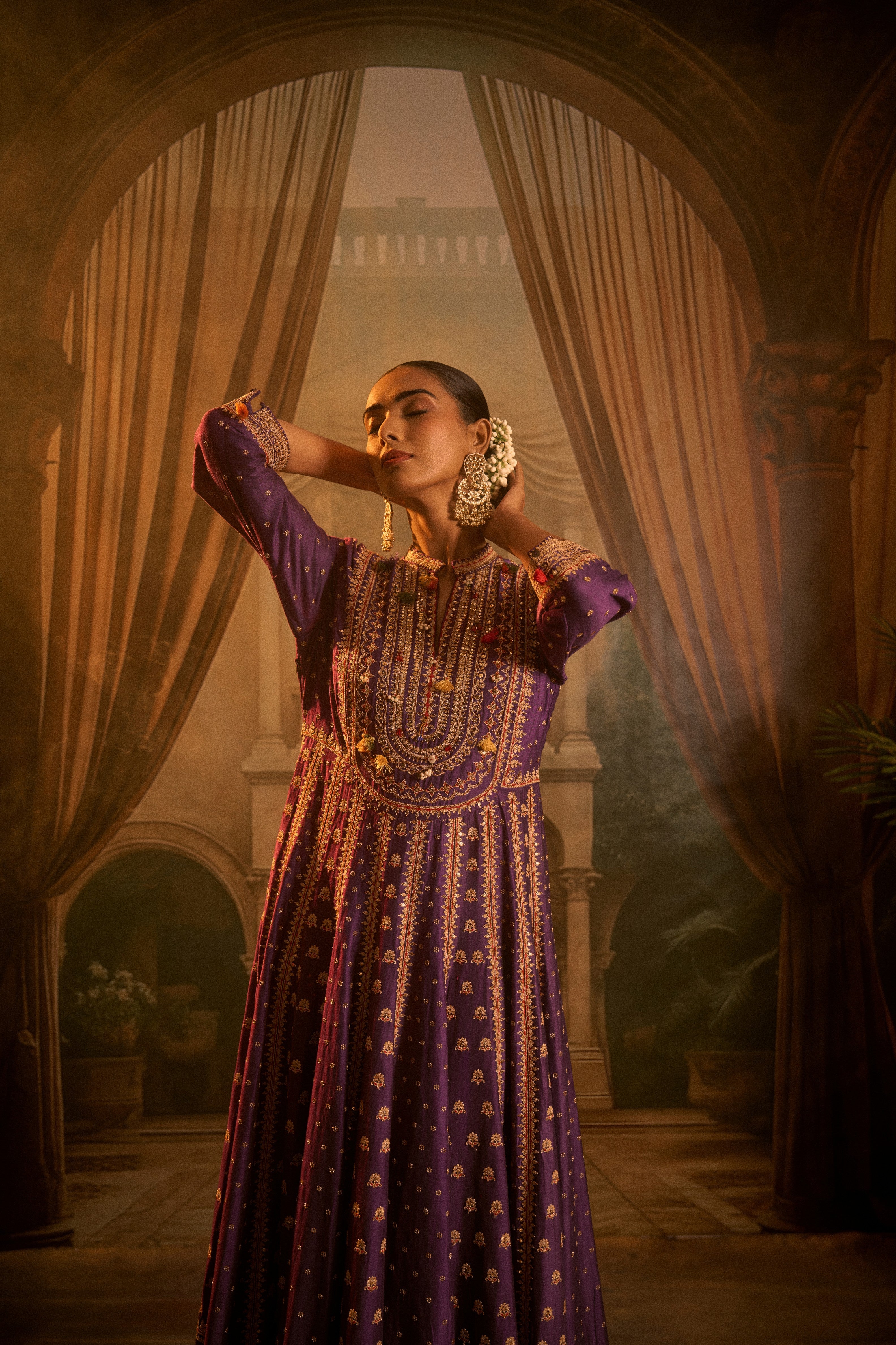Regal Purple Silk Anarkali Set