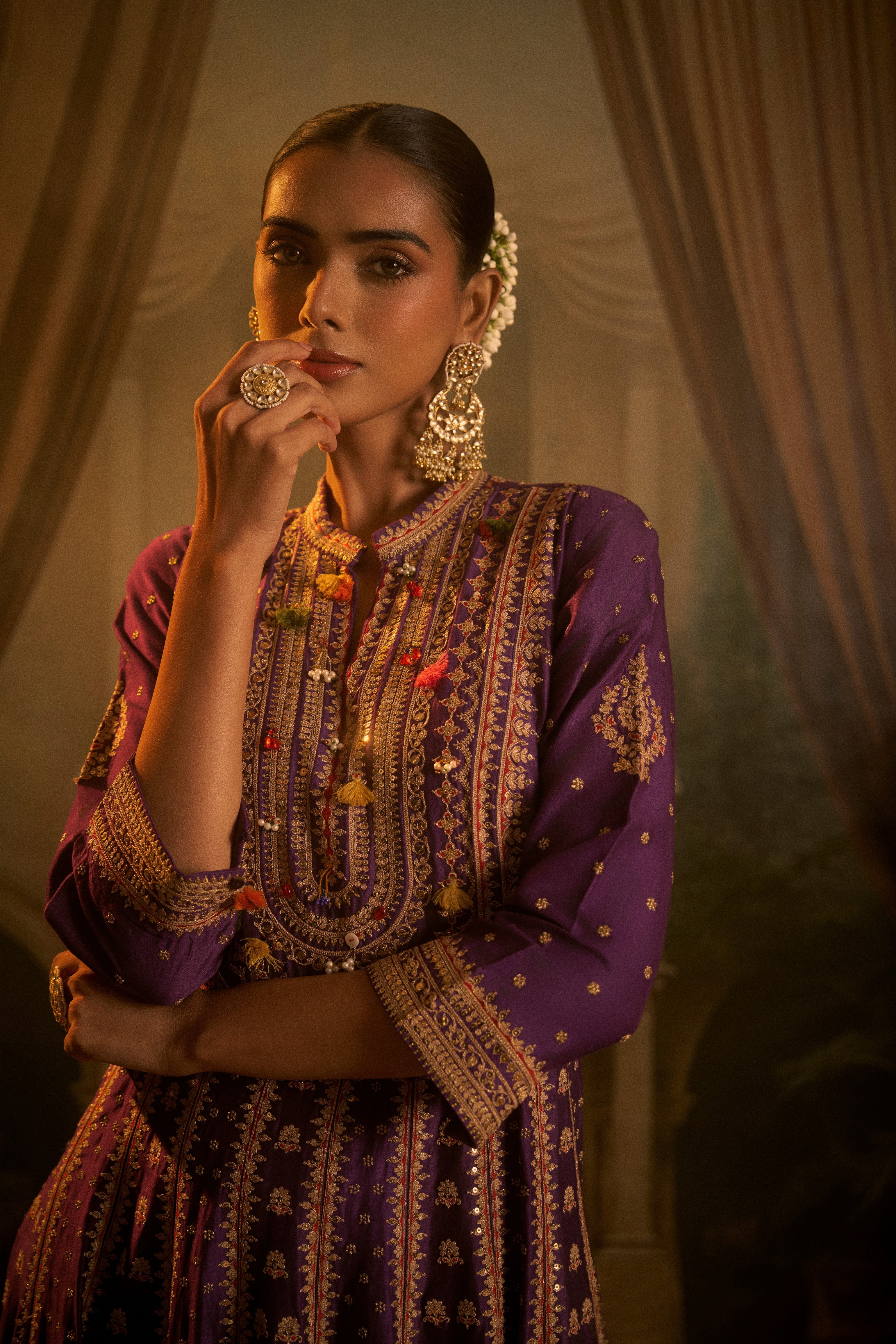 Regal Purple Silk Anarkali Set