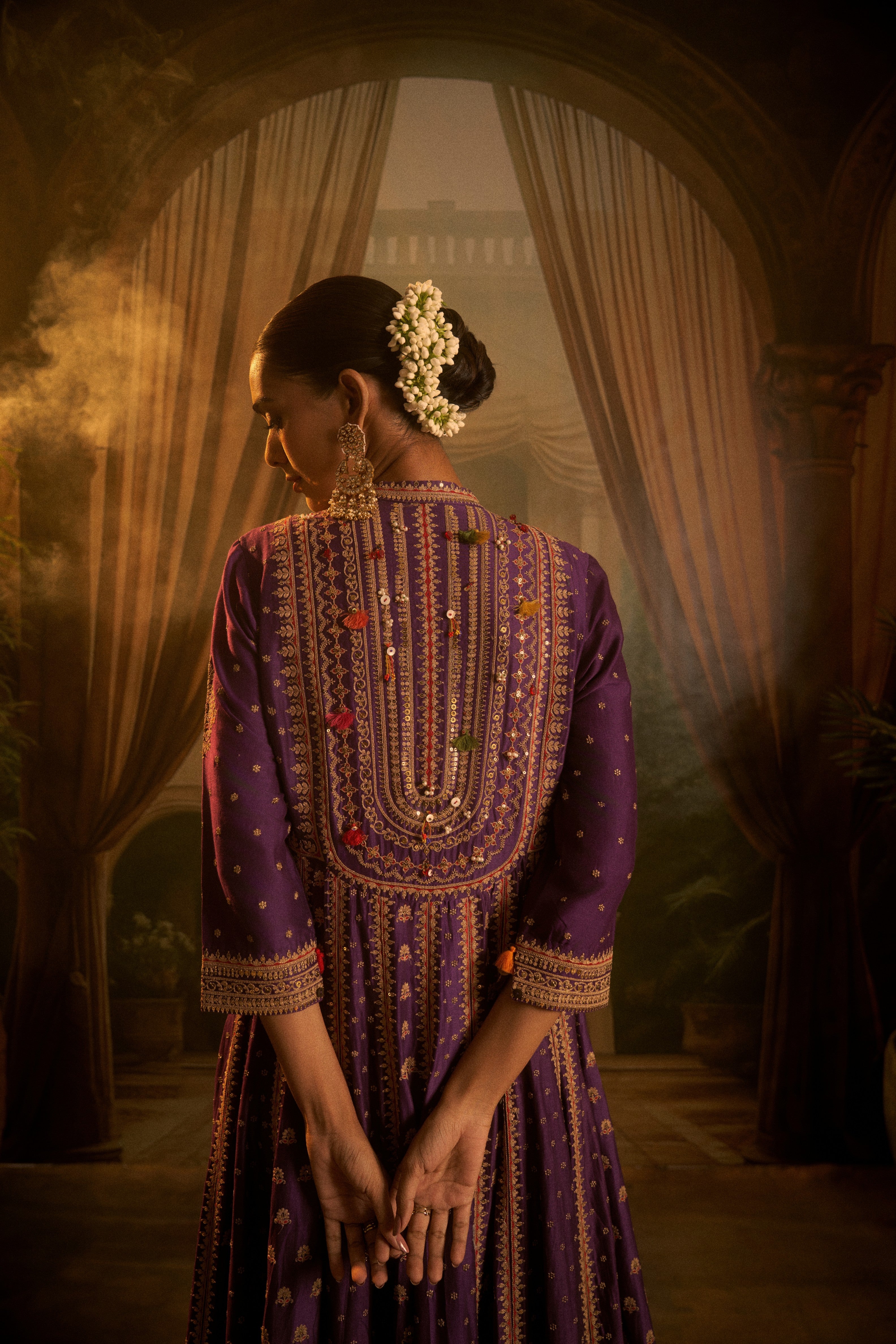 Regal Purple Silk Anarkali Set