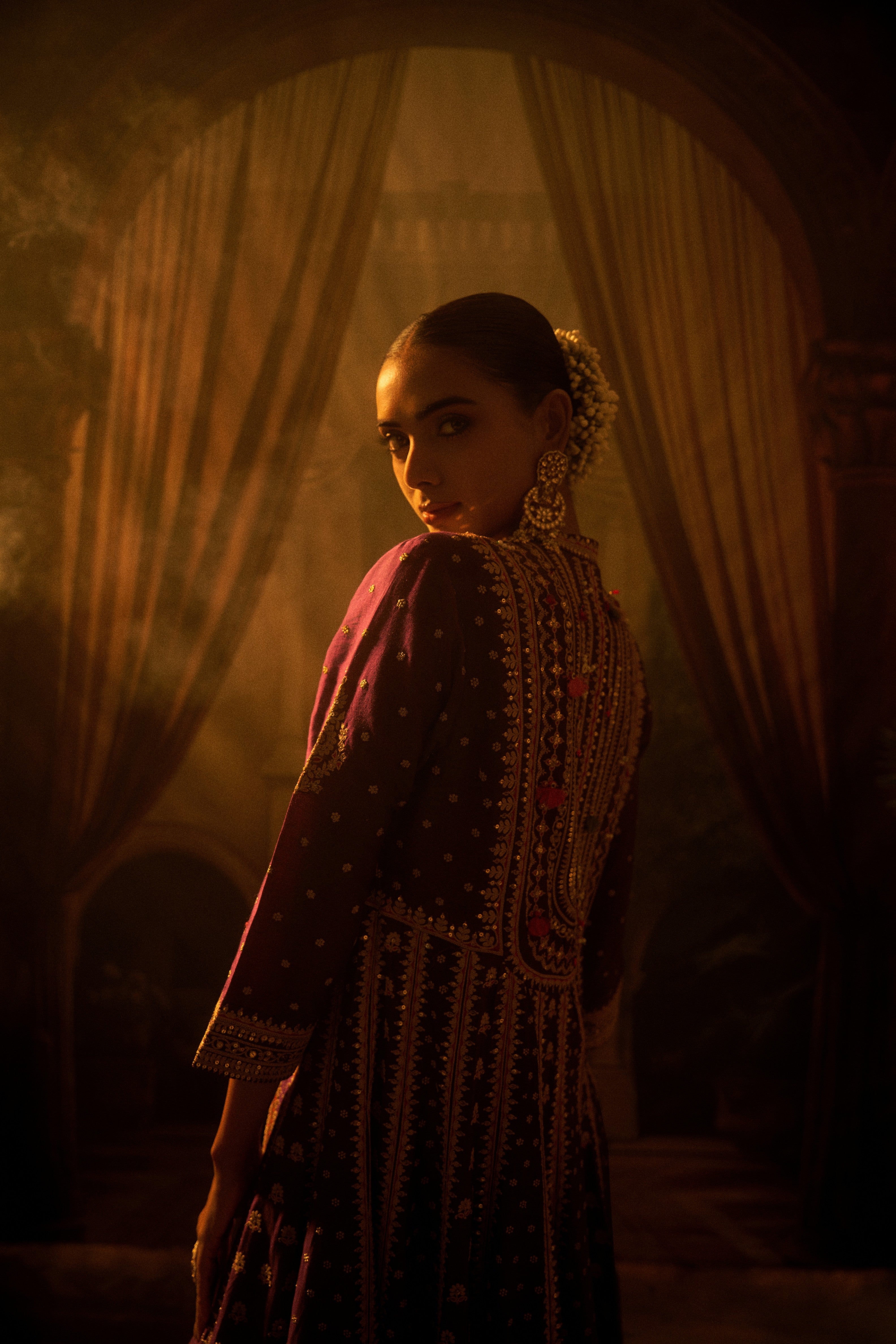 Regal Purple Silk Anarkali Set