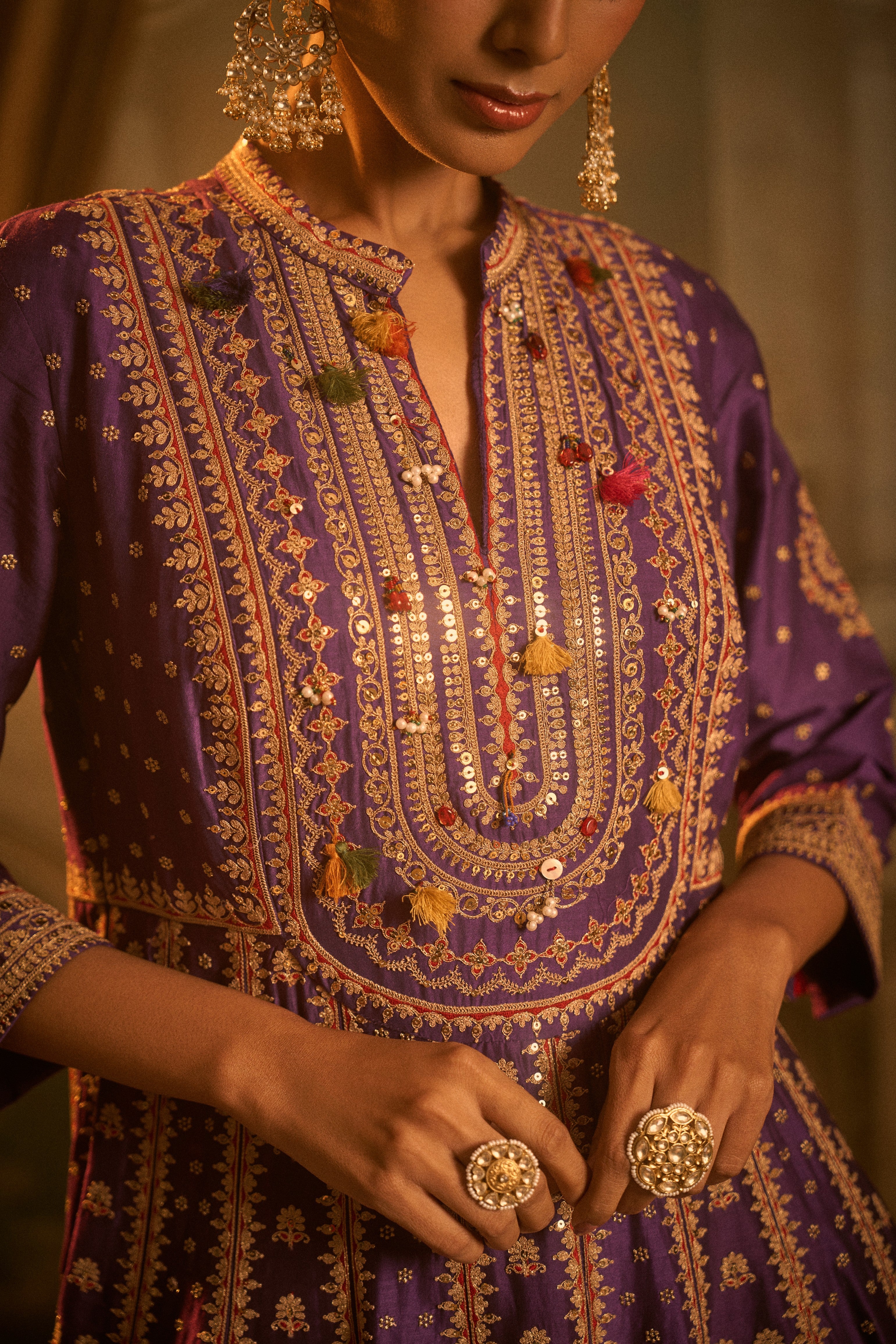 Regal Purple Silk Anarkali Set