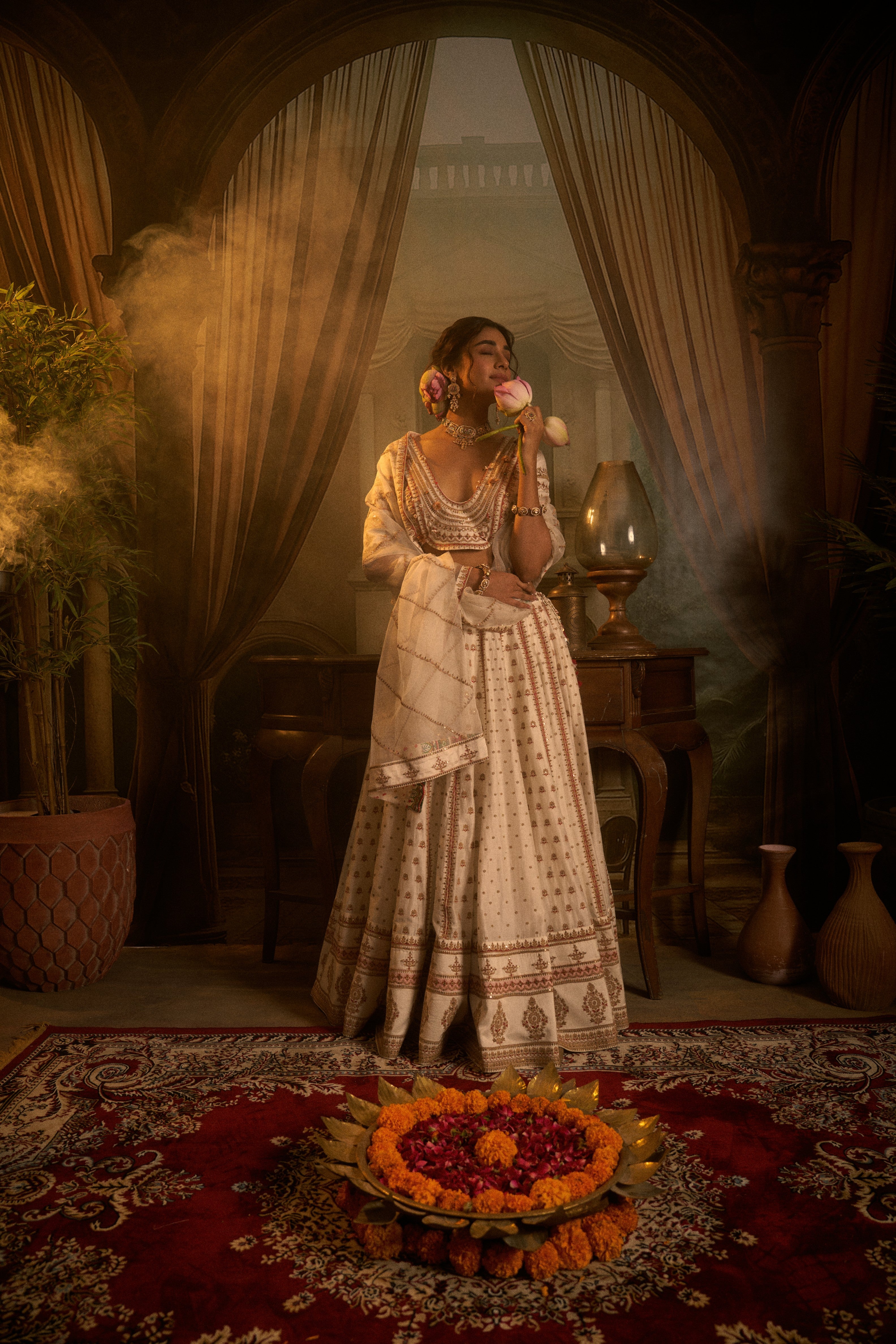 Ivory Silk Embroidered Lehenga Set