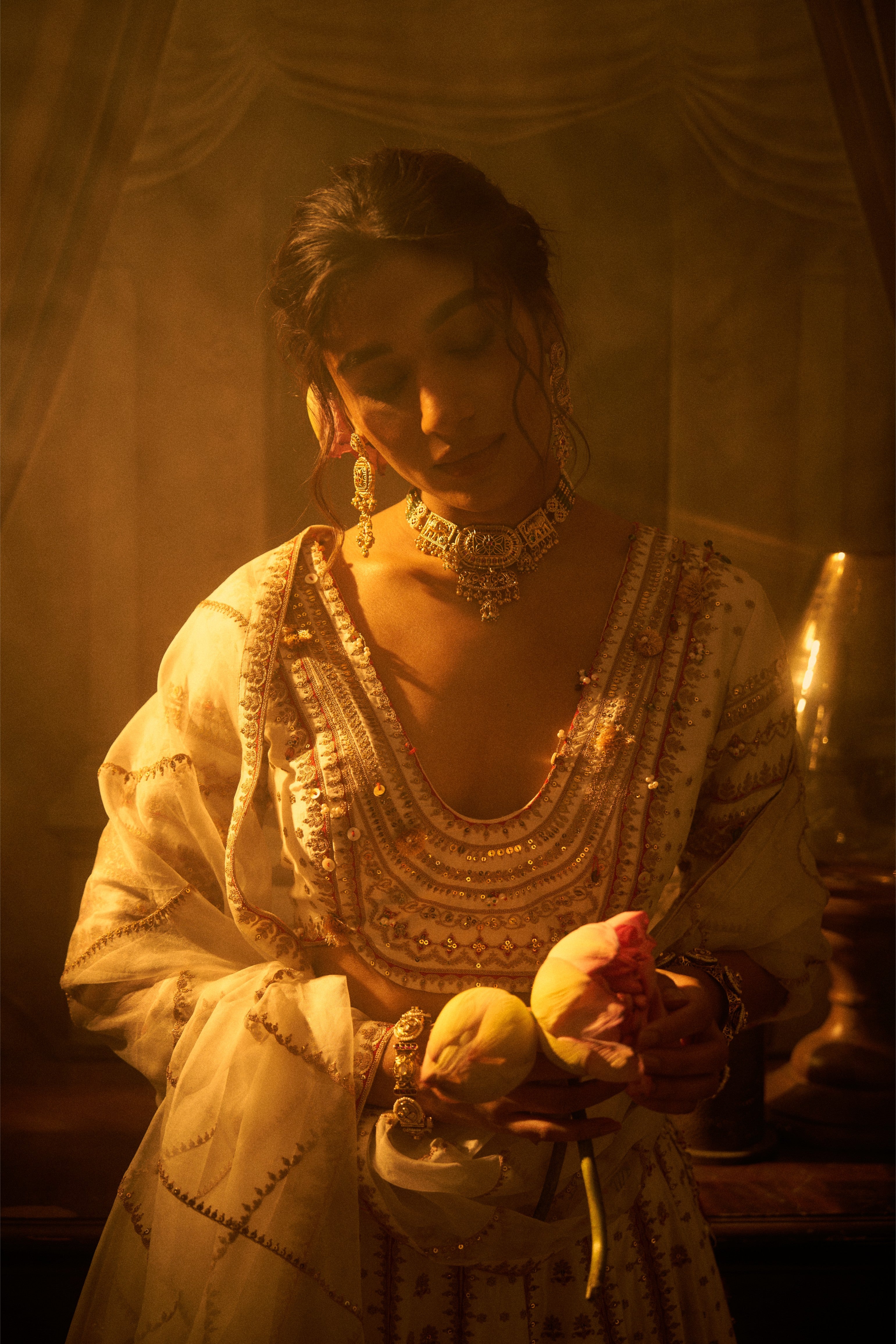 Ivory Silk Embroidered Lehenga Set