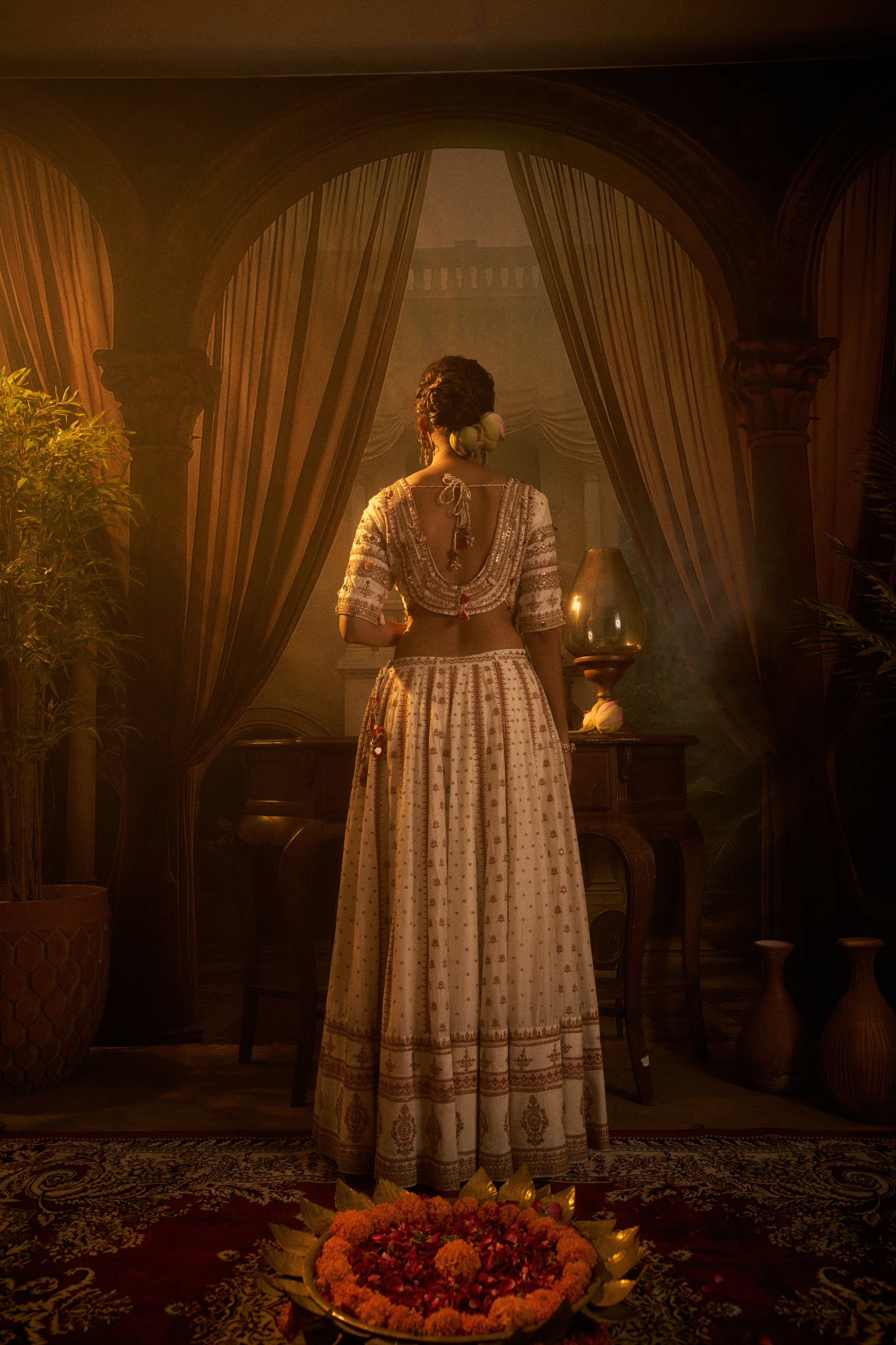 Ivory Silk Embroidered Lehenga Set