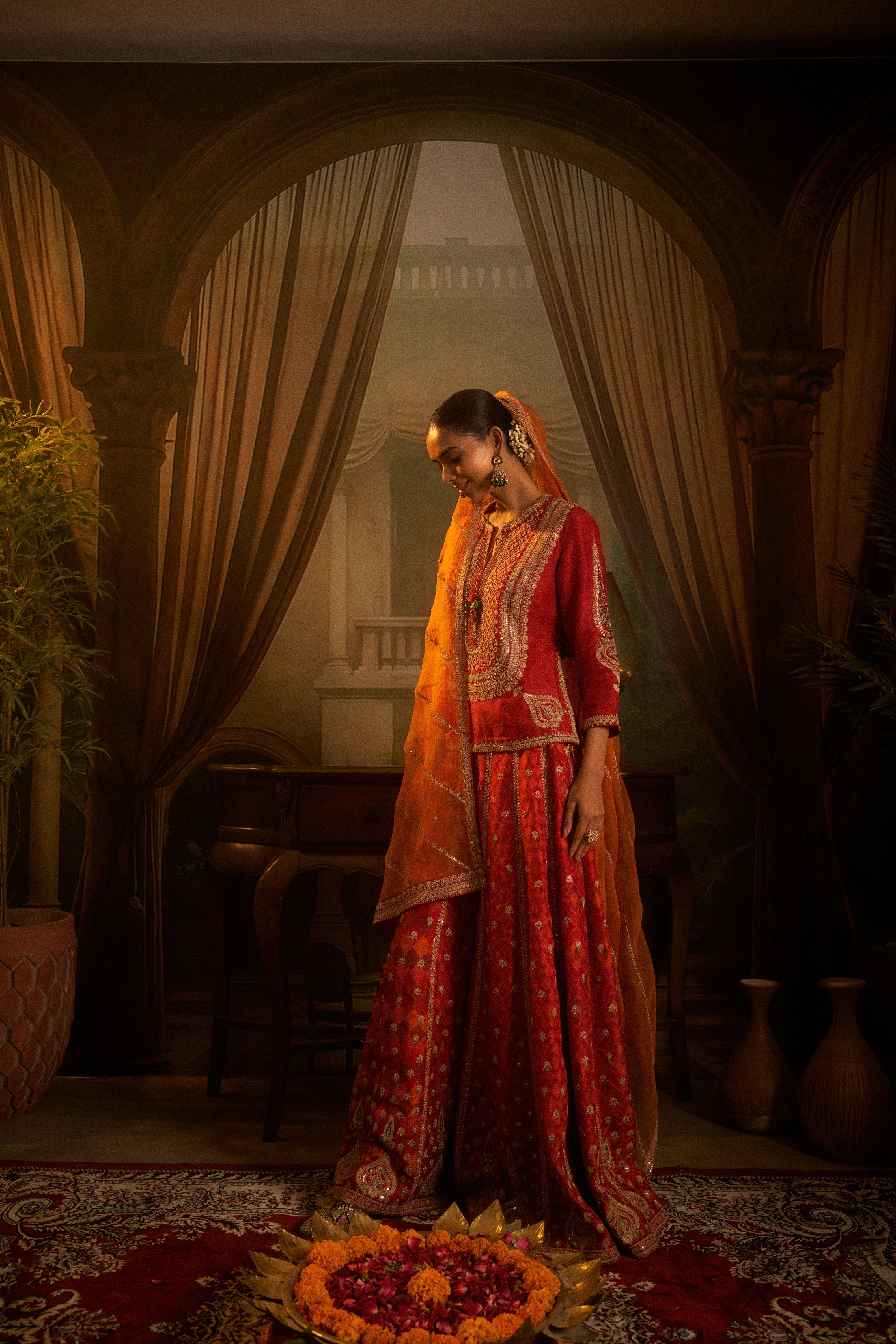 Red Silk Indo-western Set