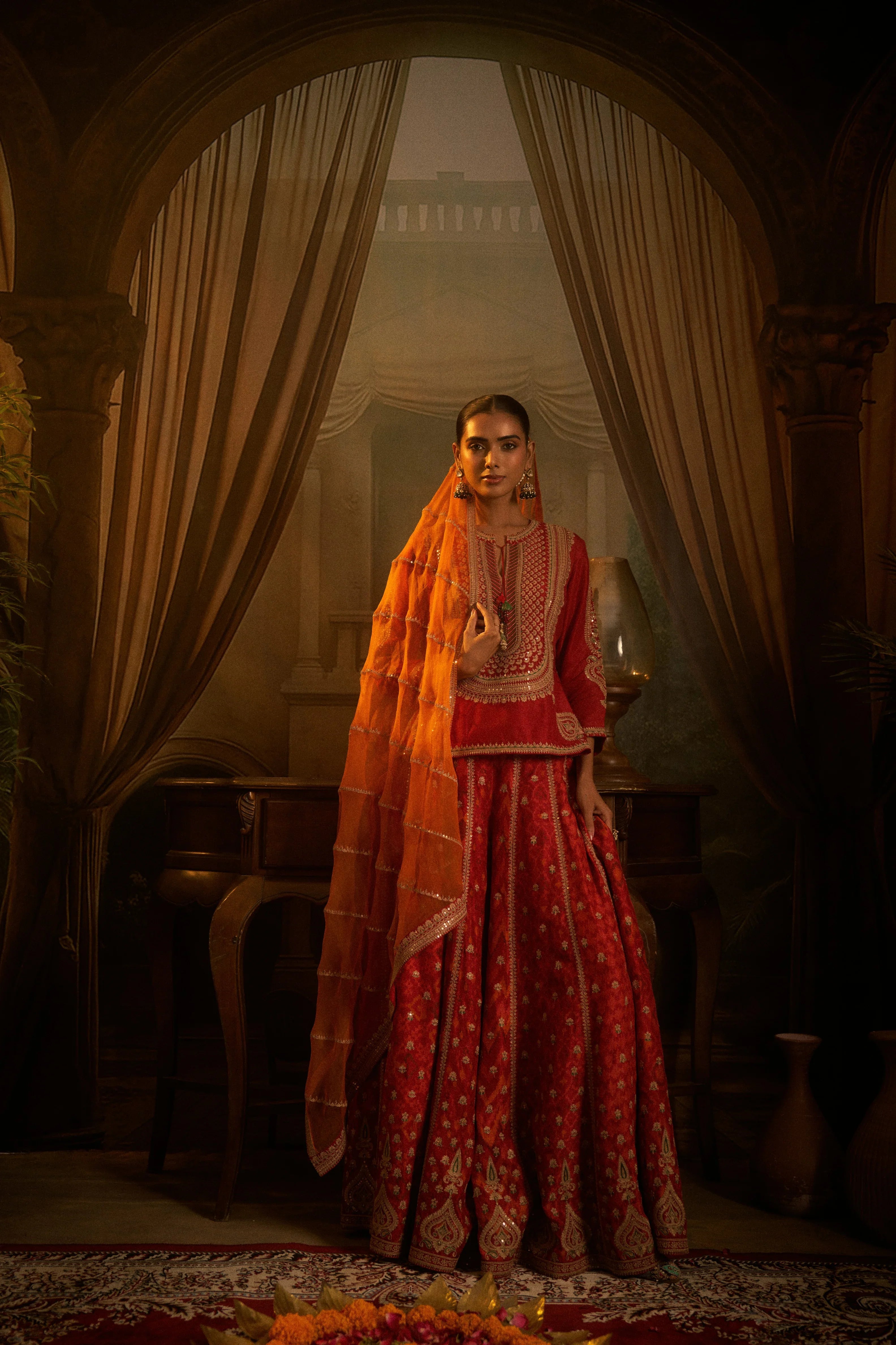 Red Silk Indo-western Set | Mokshaa