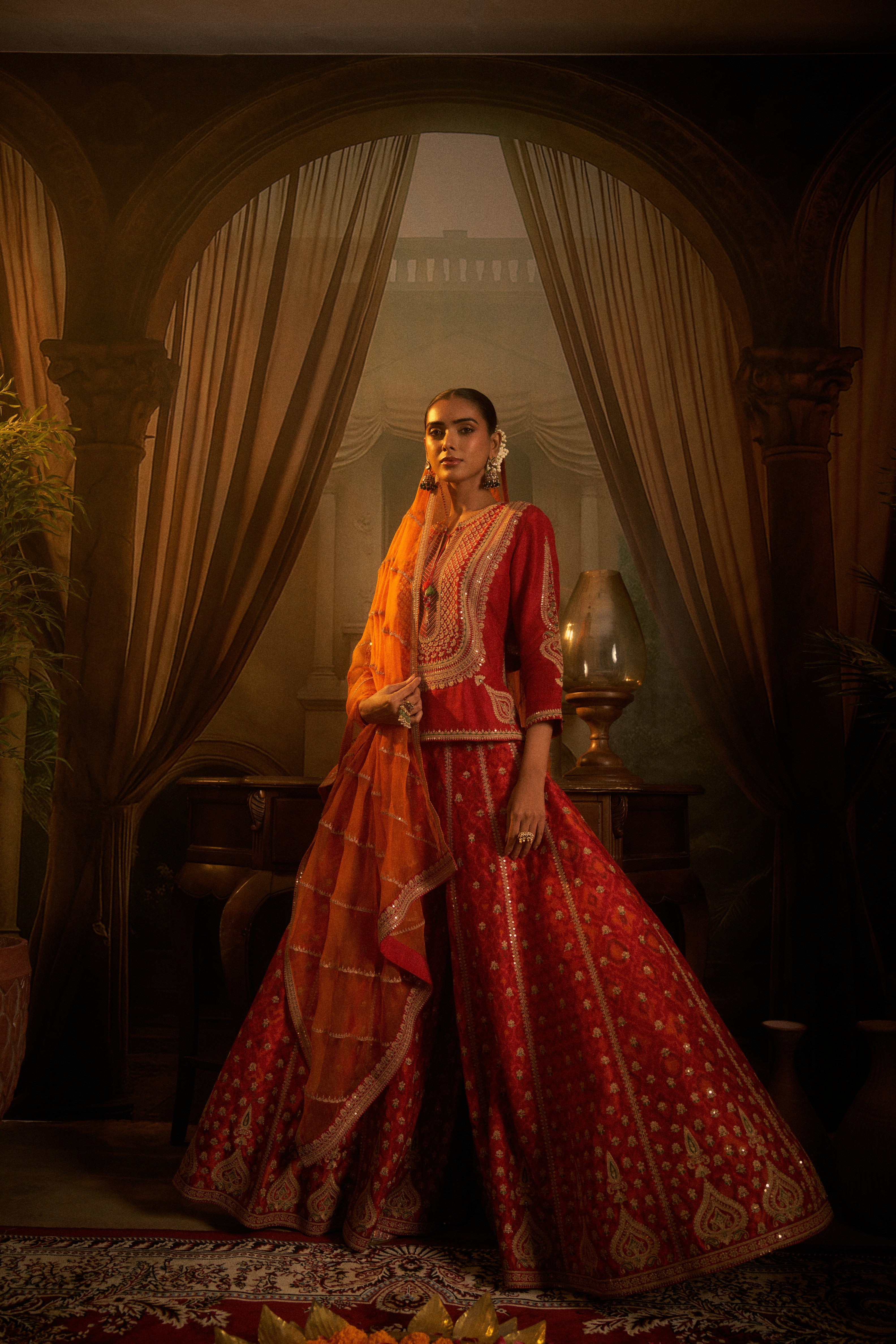 Red Silk Indo-western Set