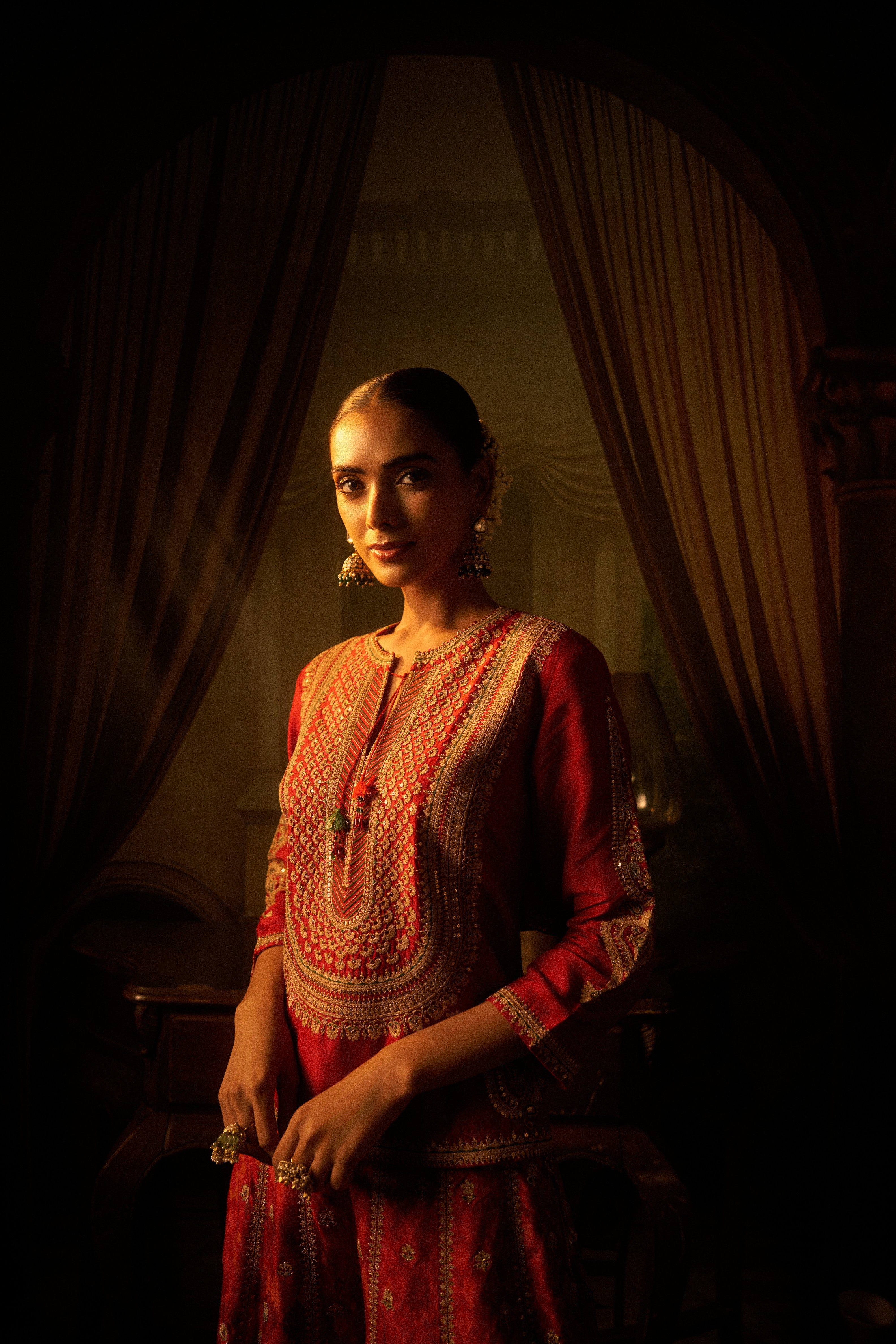 Red Silk Indo-western Set