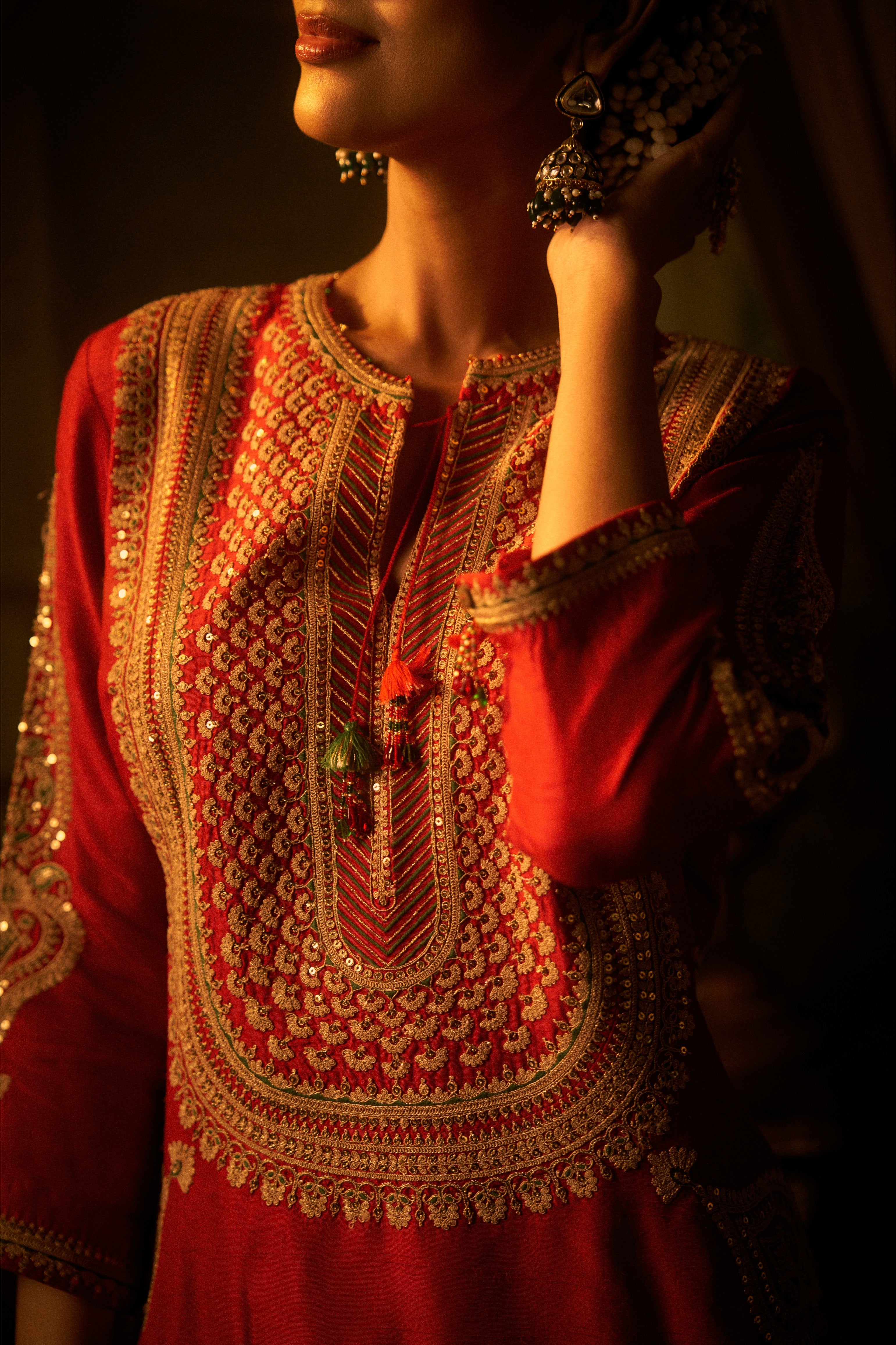 Red Silk Indo-western Set