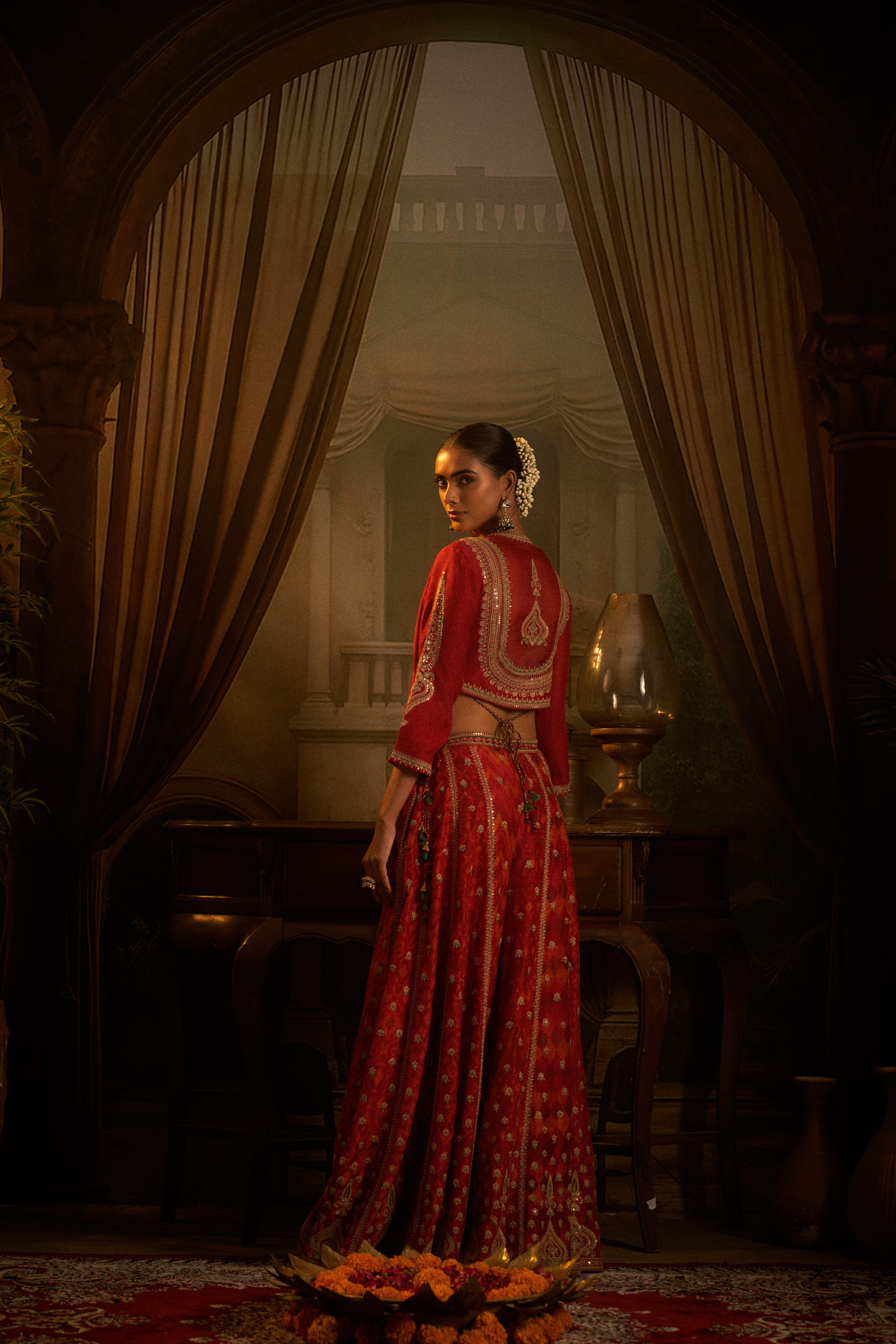 Red Silk Indo-western Set