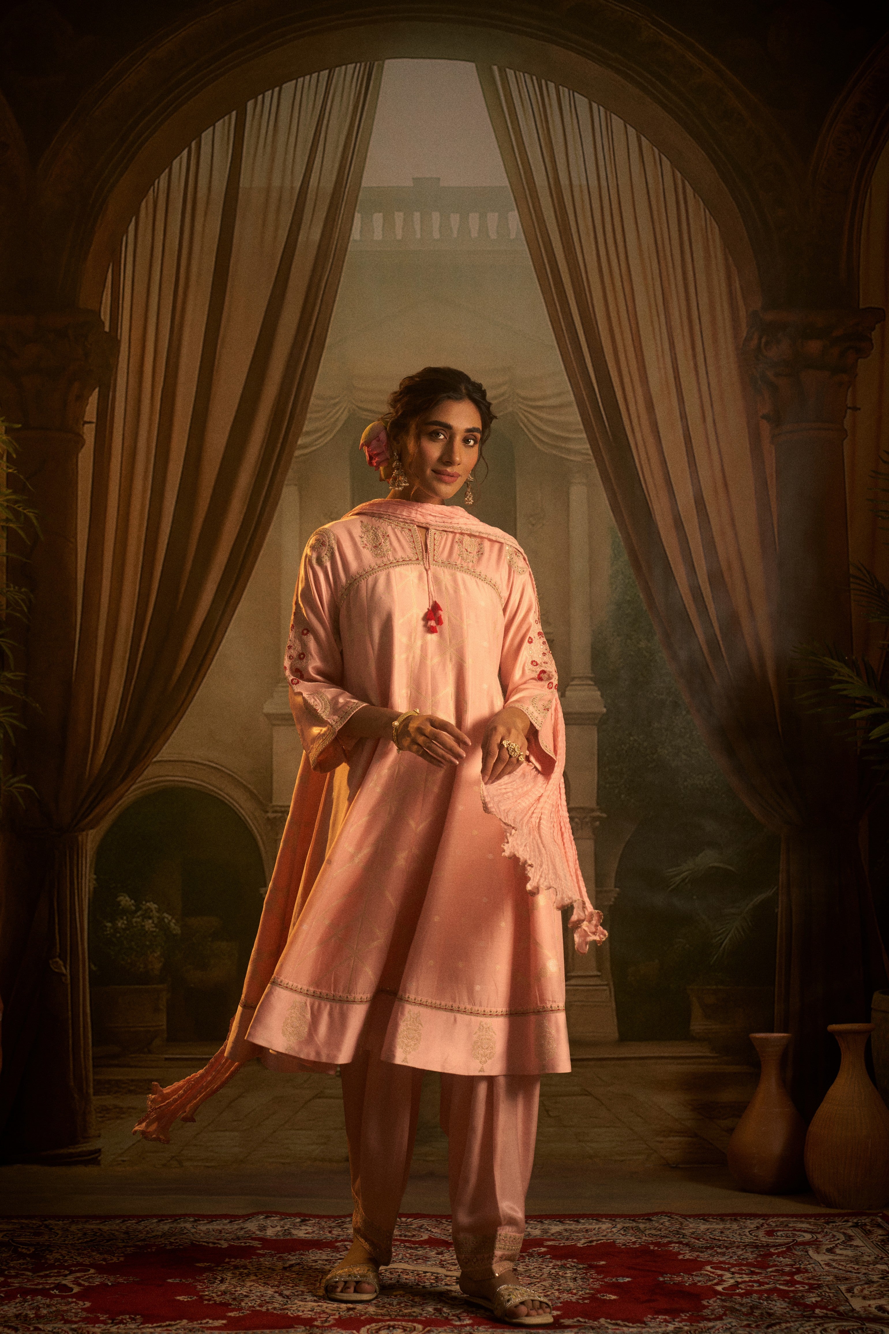 Blush Pink Embroidered Short Anarkali Salwar Set