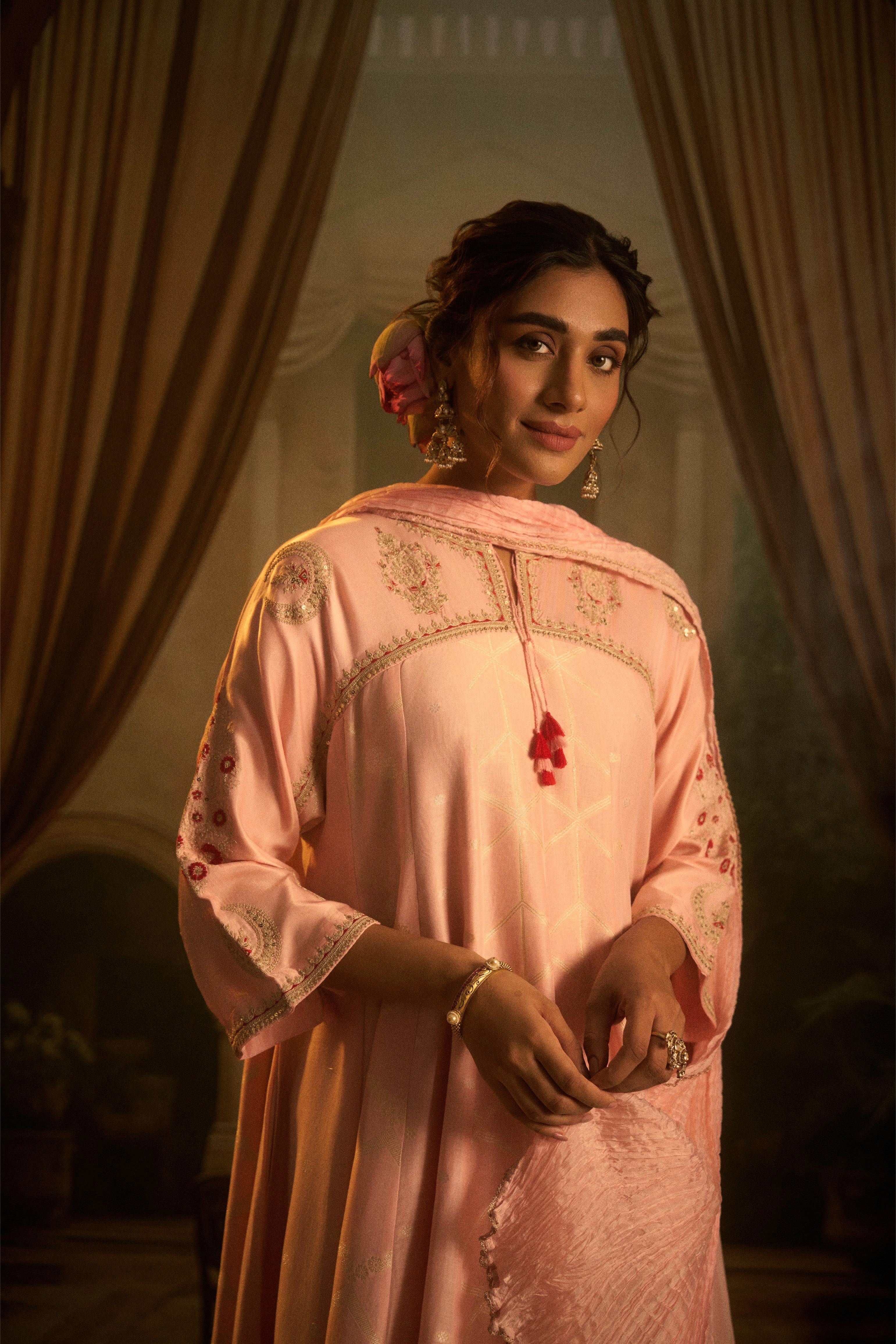 Blush Pink Embroidered Short Anarkali Salwar Set