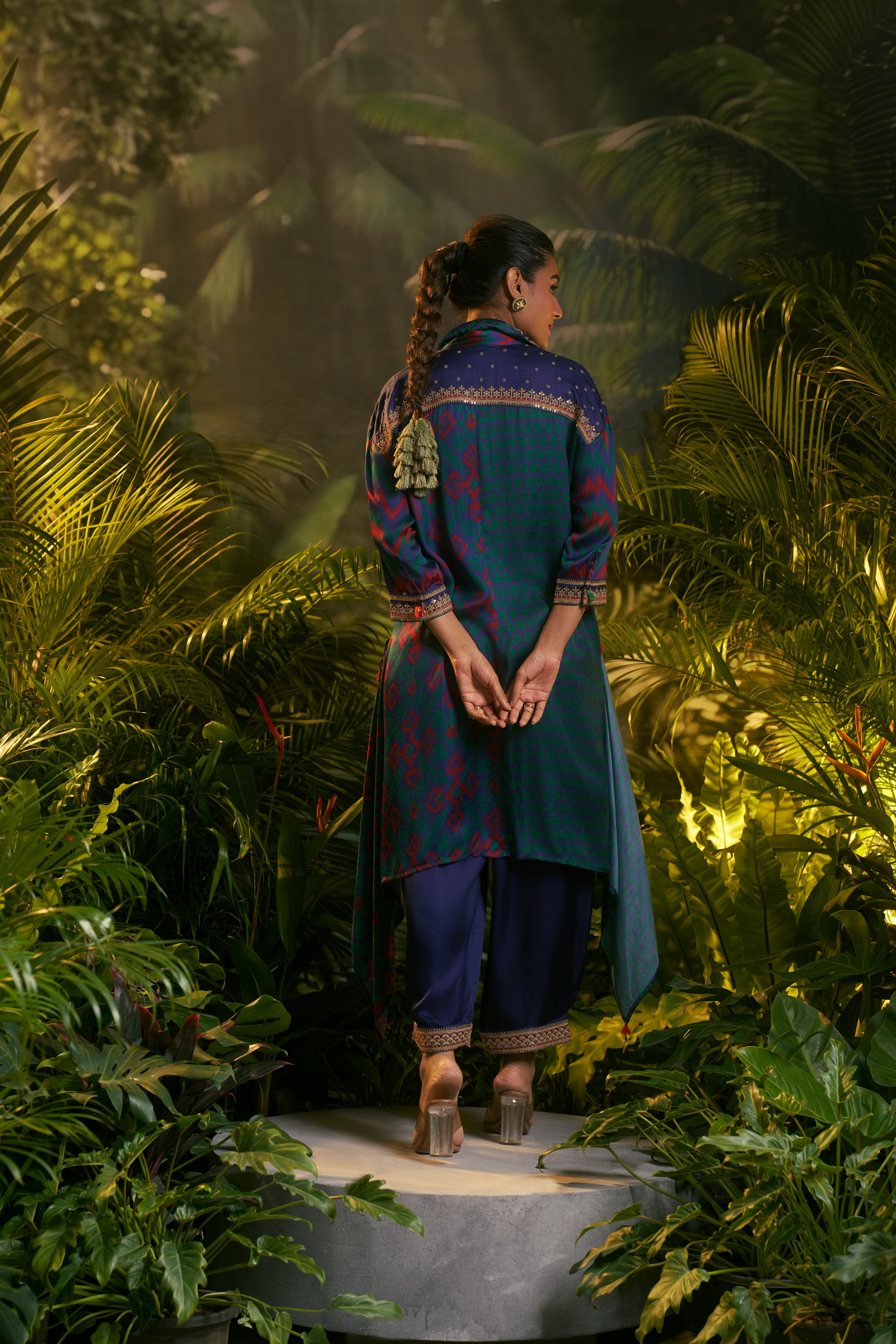 Teal Silk Printed Co-ord Set