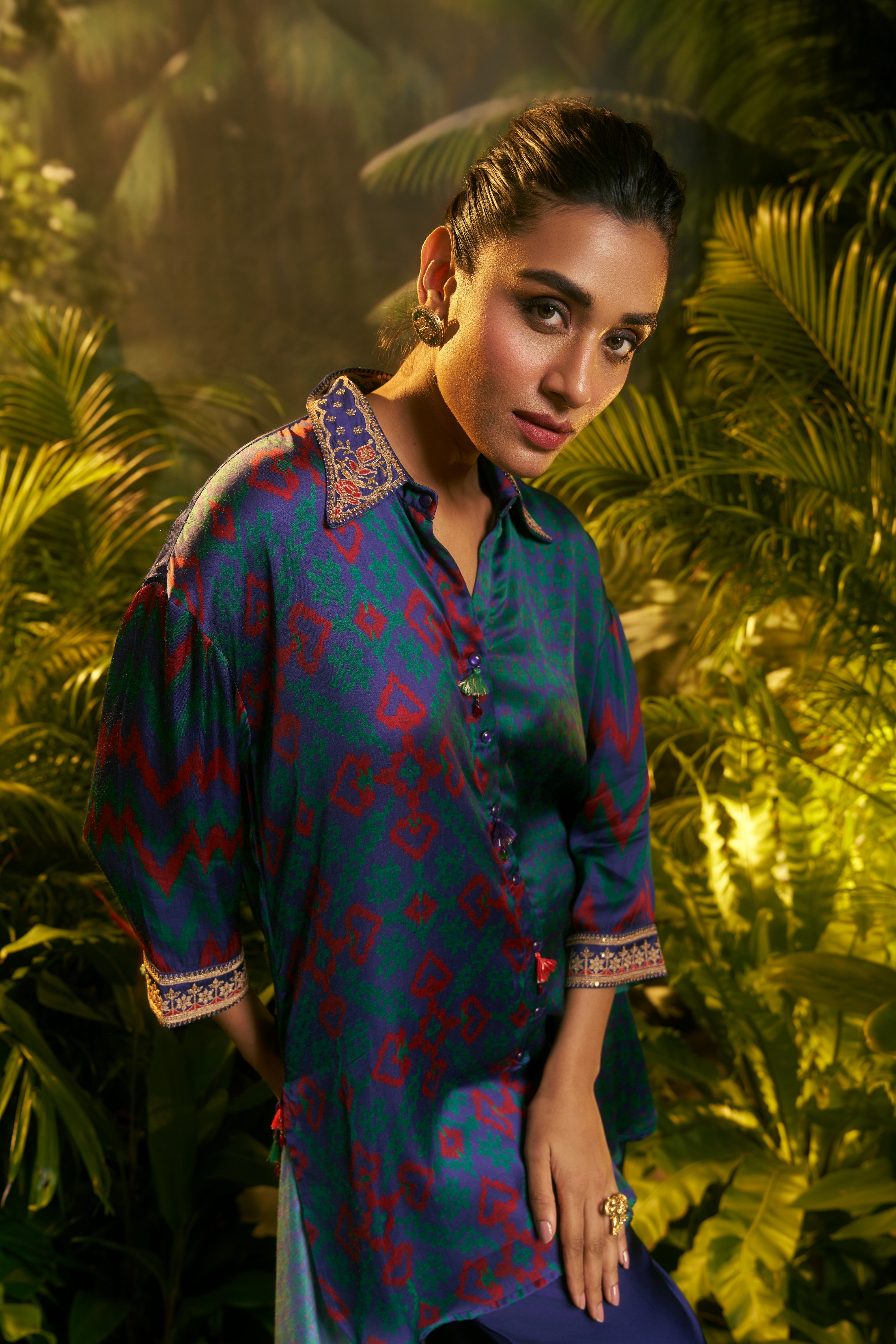 Teal Silk Printed Co-ord Set