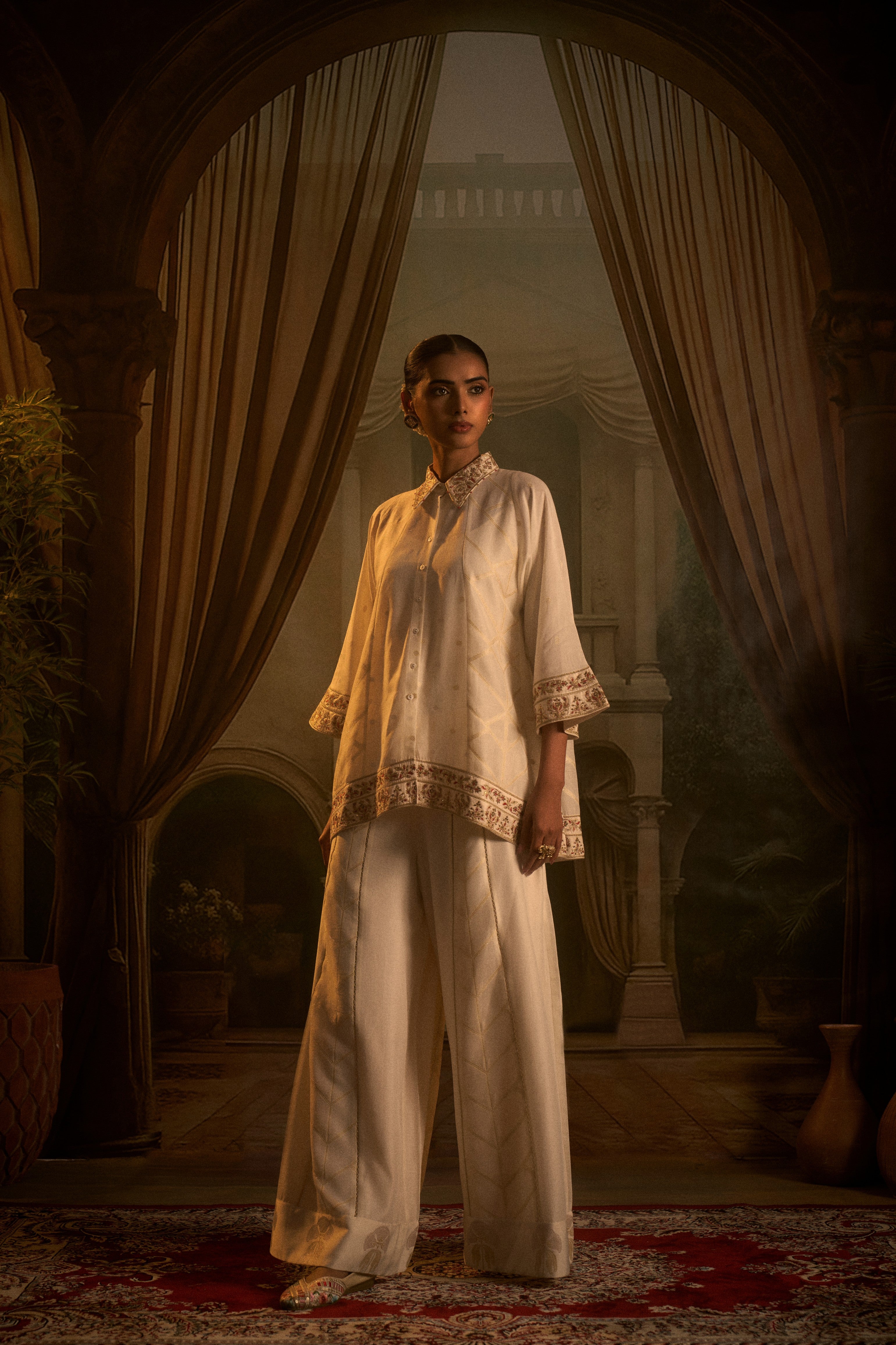 Ivory Embroidered Co-ord Set with Flared Pants