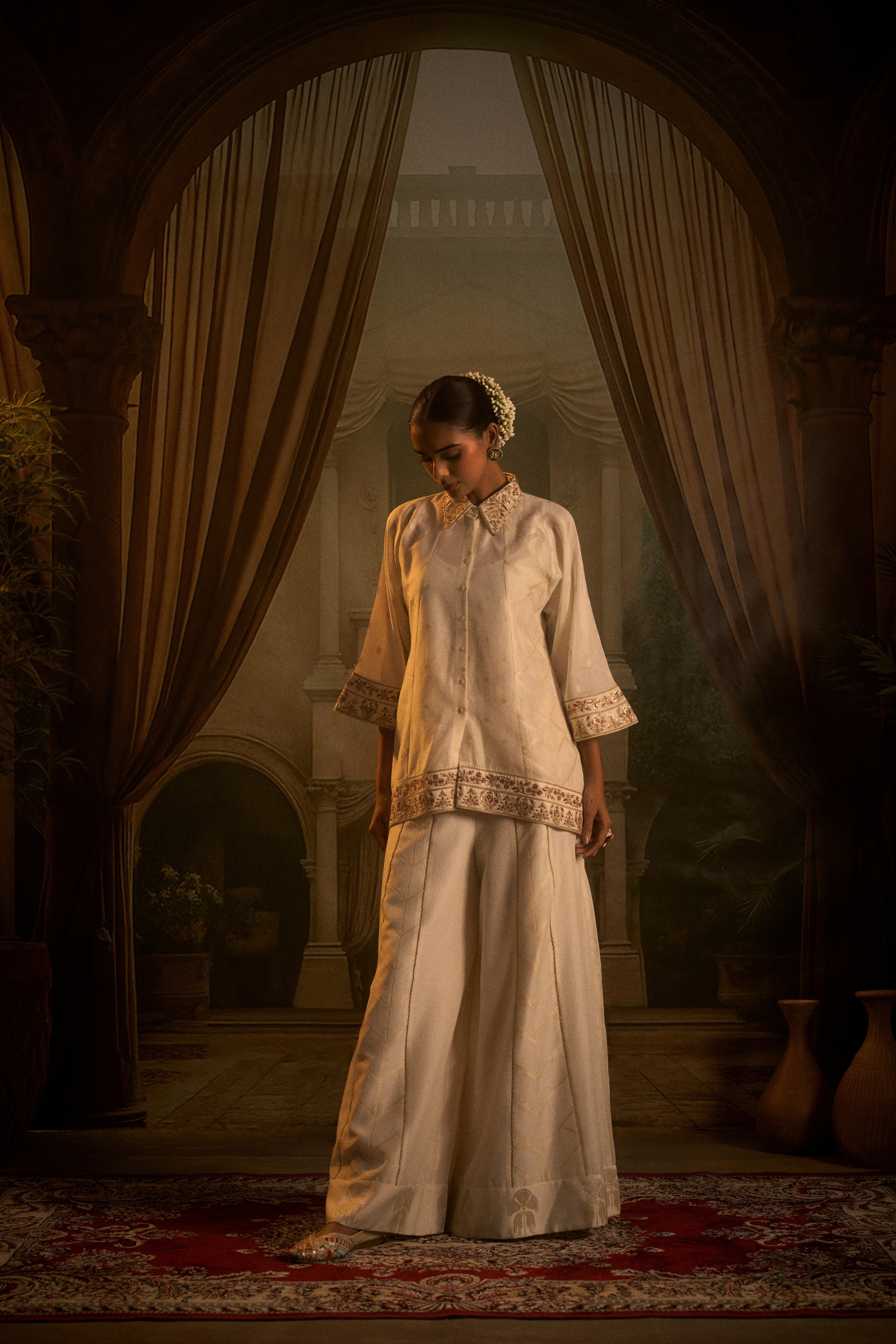 Ivory Embroidered Silk Cord Set