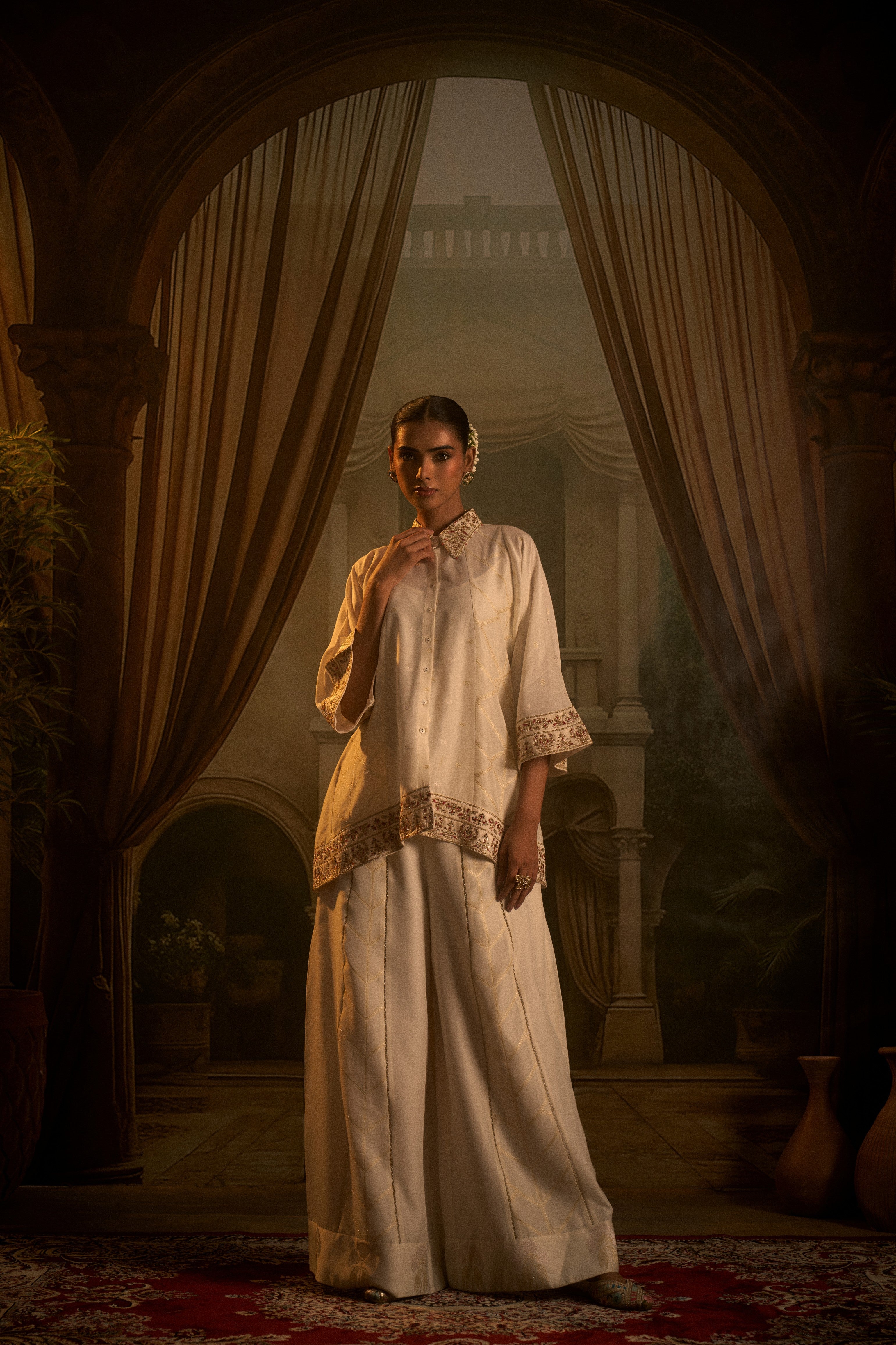 Ivory Embroidered Silk Cord Set