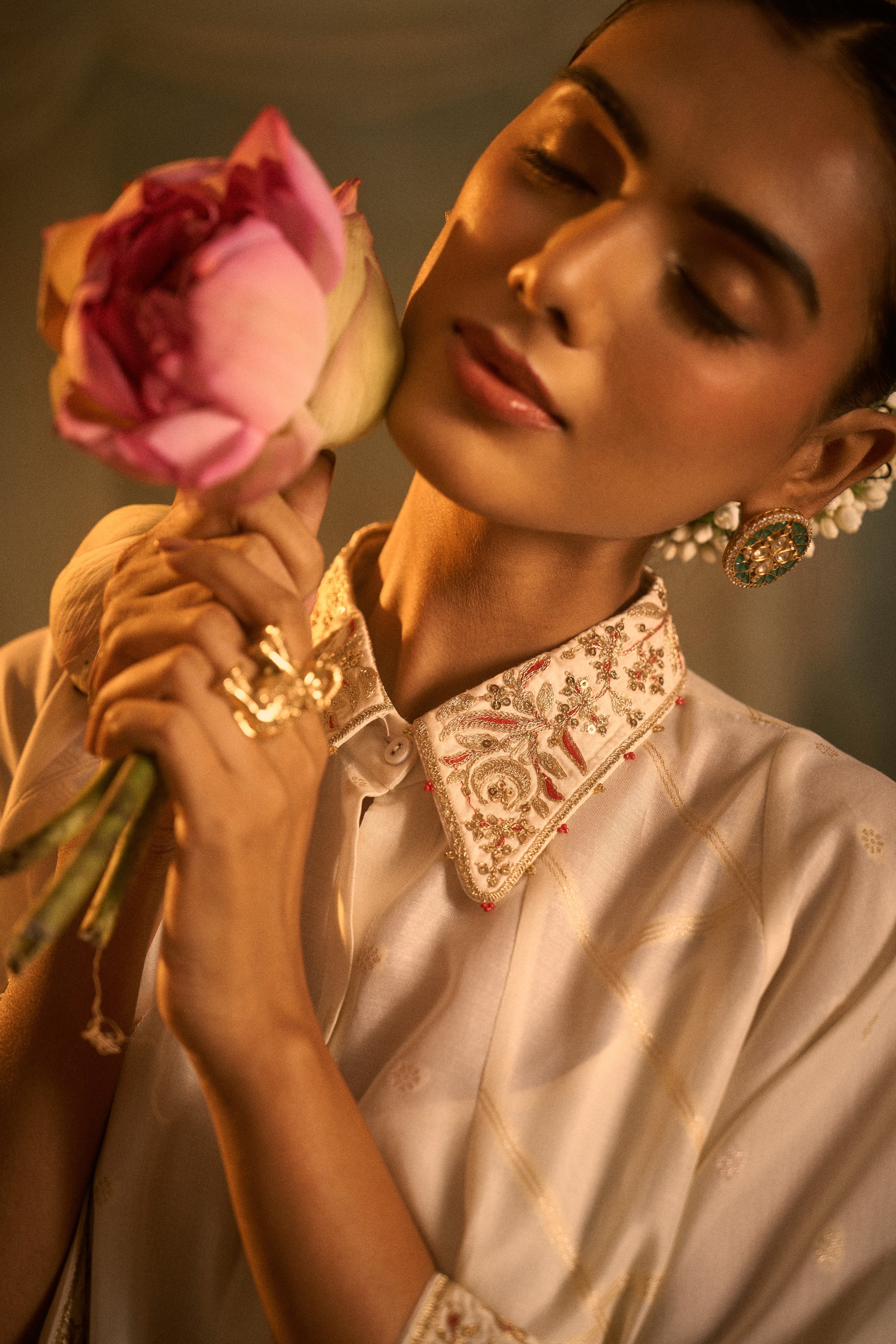 Ivory Embroidered Silk Cord Set