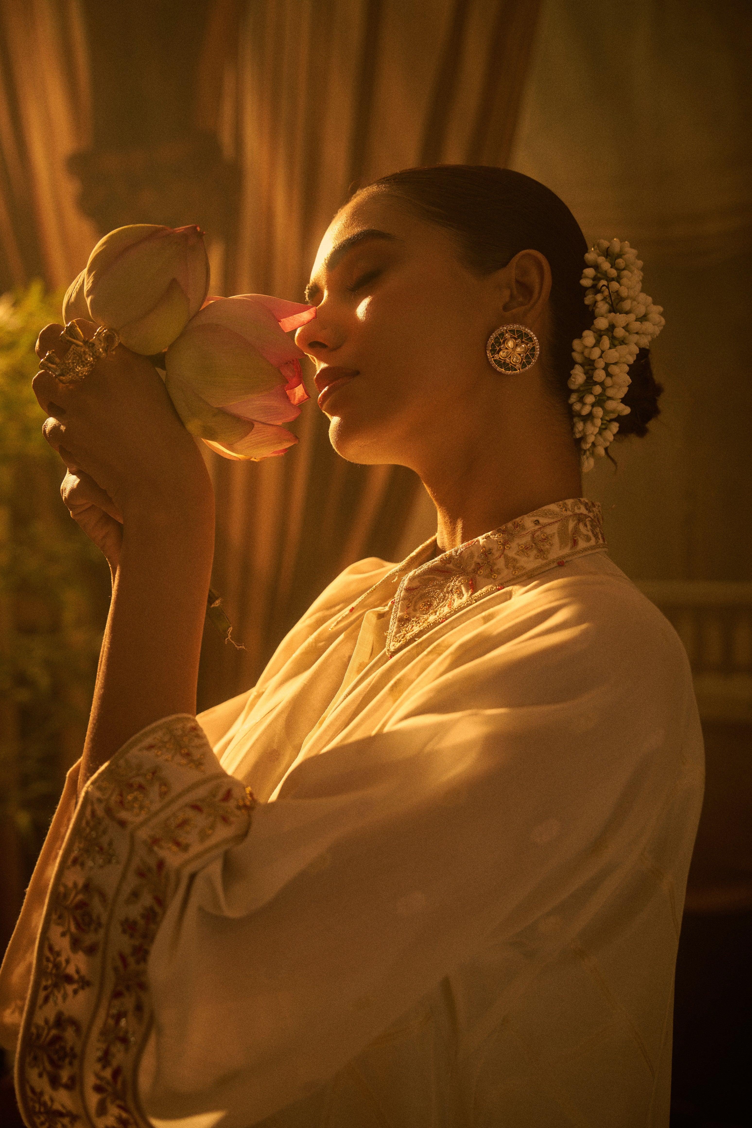 Ivory Embroidered Silk Cord Set