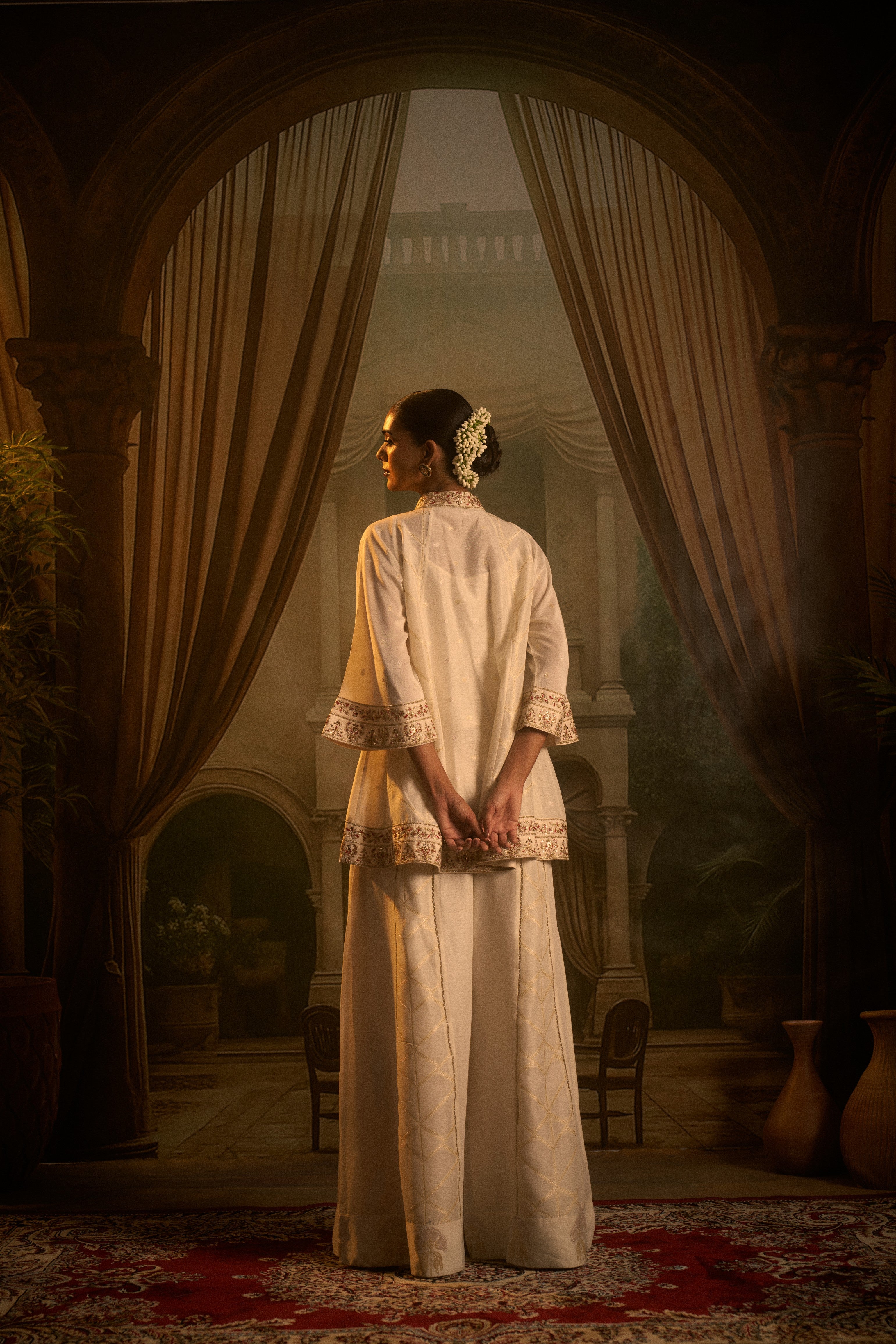 Ivory Embroidered Co-ord Set with Flared Pants