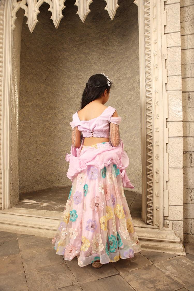 Lilac Sequence Flower Embroidery Lehenga Choli - Mokshaa