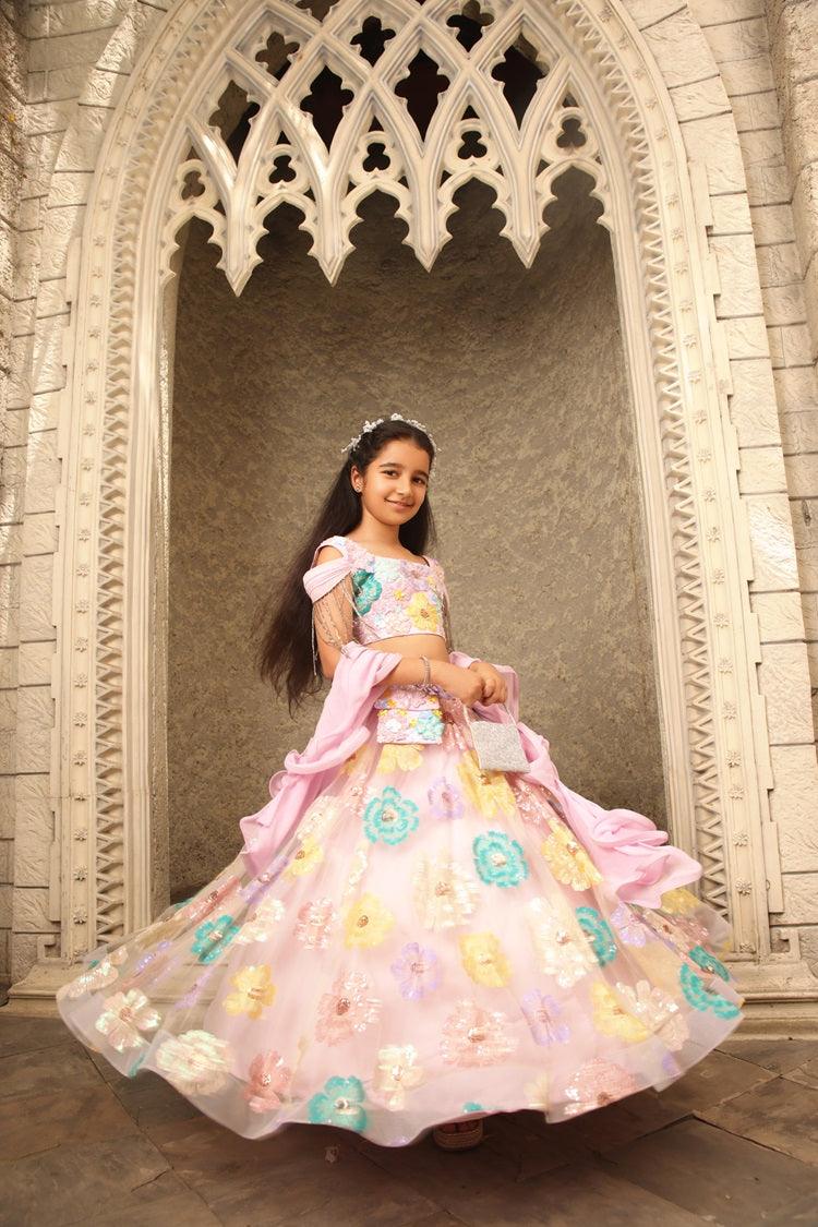 Lilac Sequence Flower Embroidery Lehenga Choli - Mokshaa