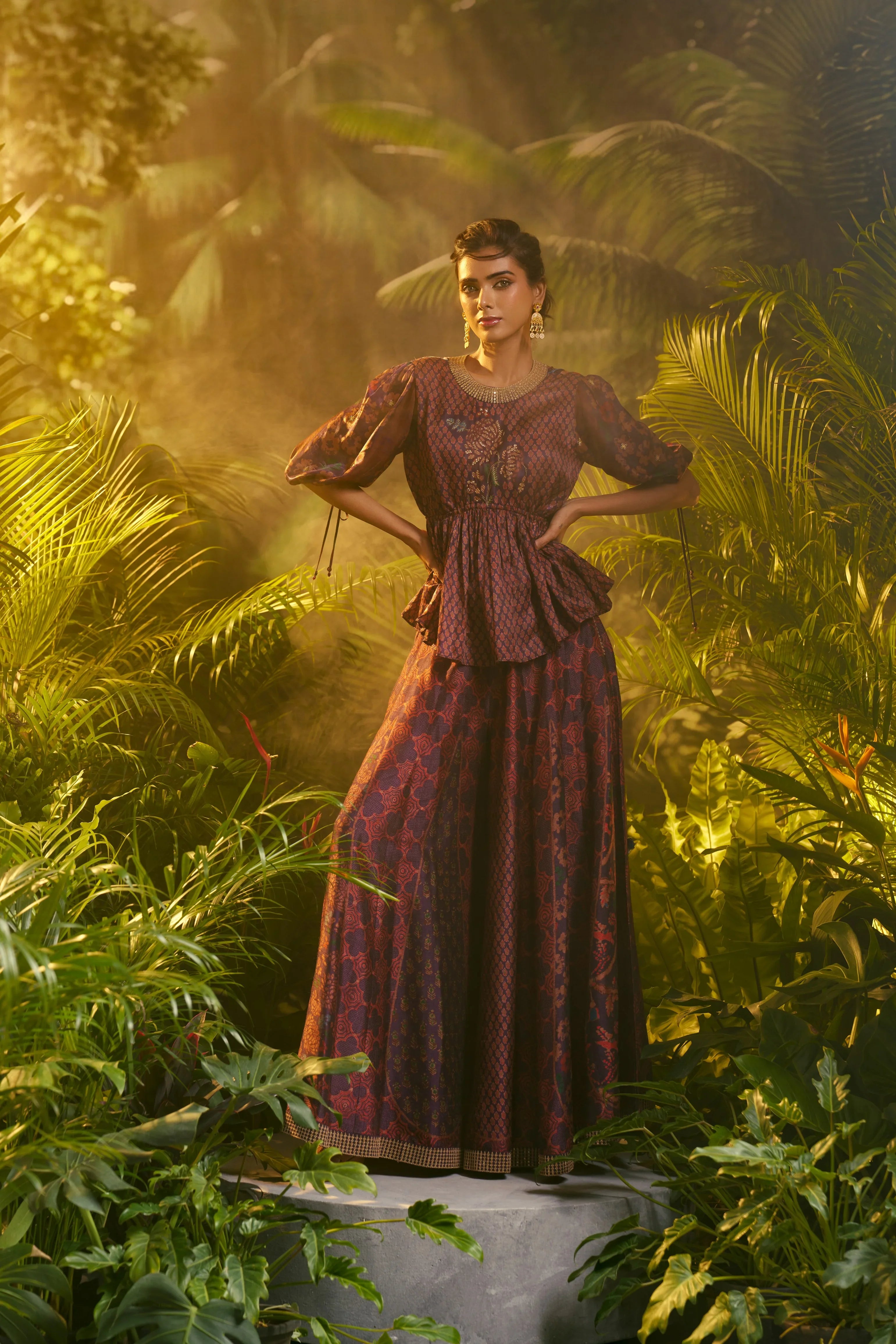 Purple Multicolour Printed Silk Co-ord Set | Mokshaa