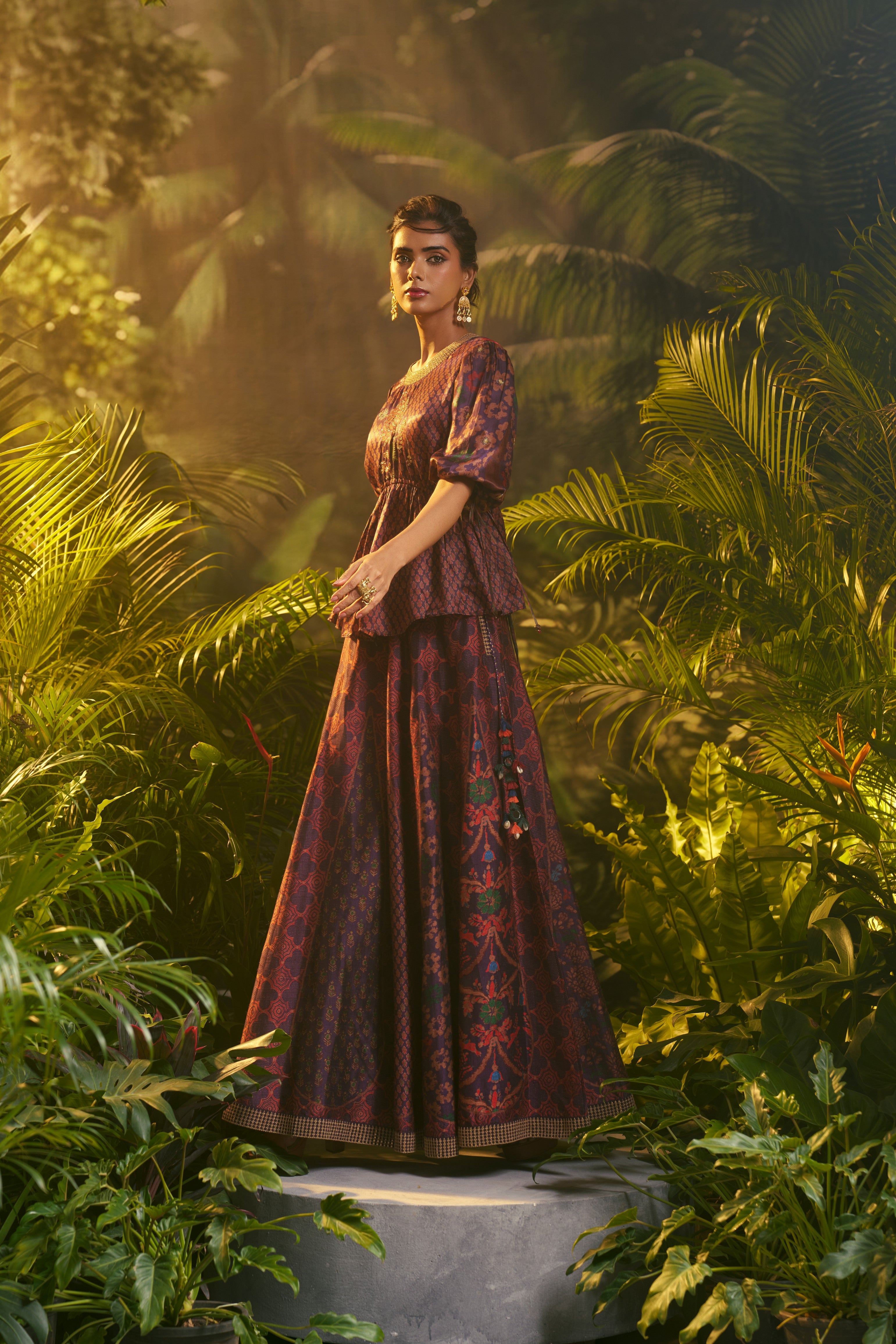 Purple Multicolour Printed Silk Co-ord Set