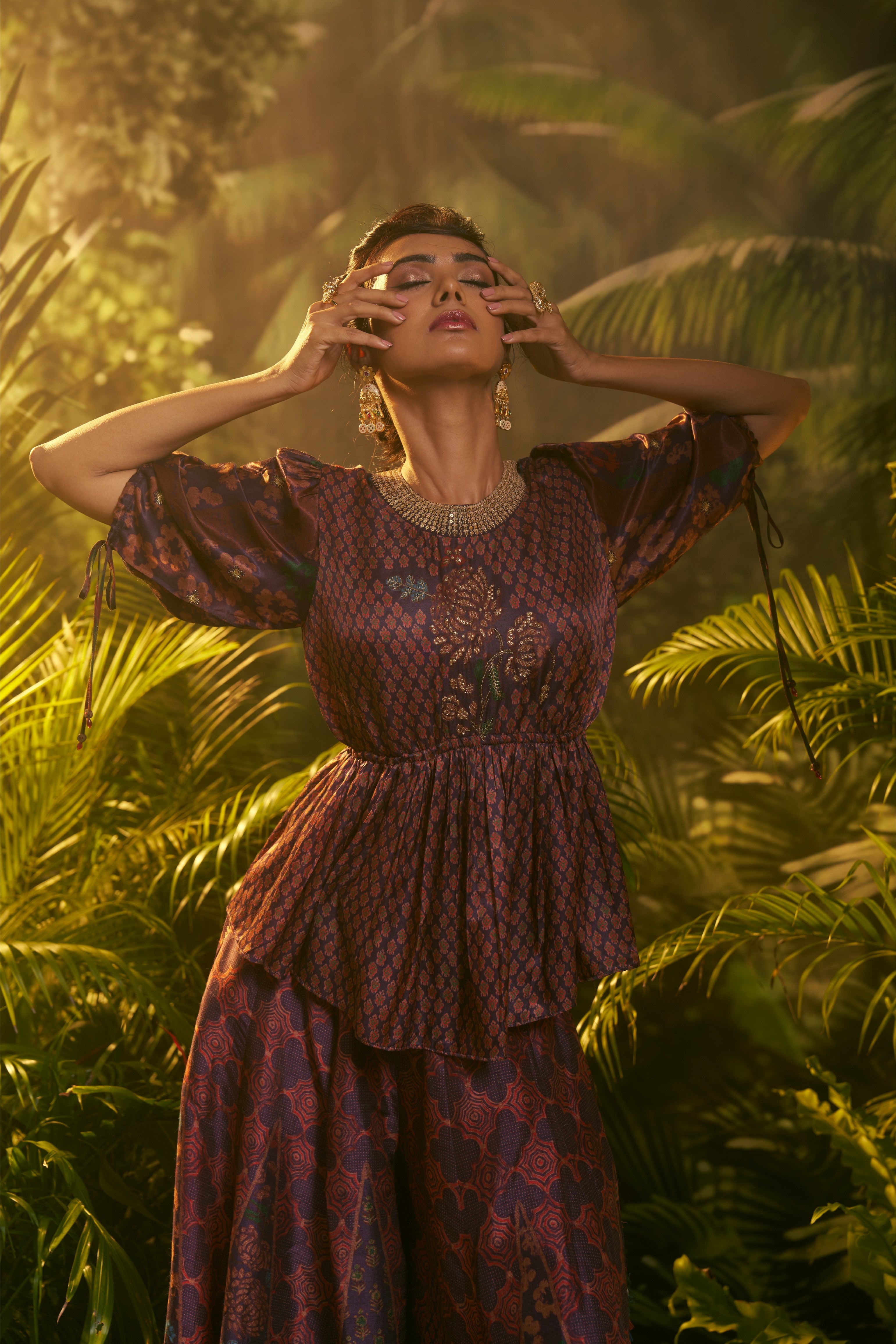 Purple Multicolour Printed Silk Co-ord Set