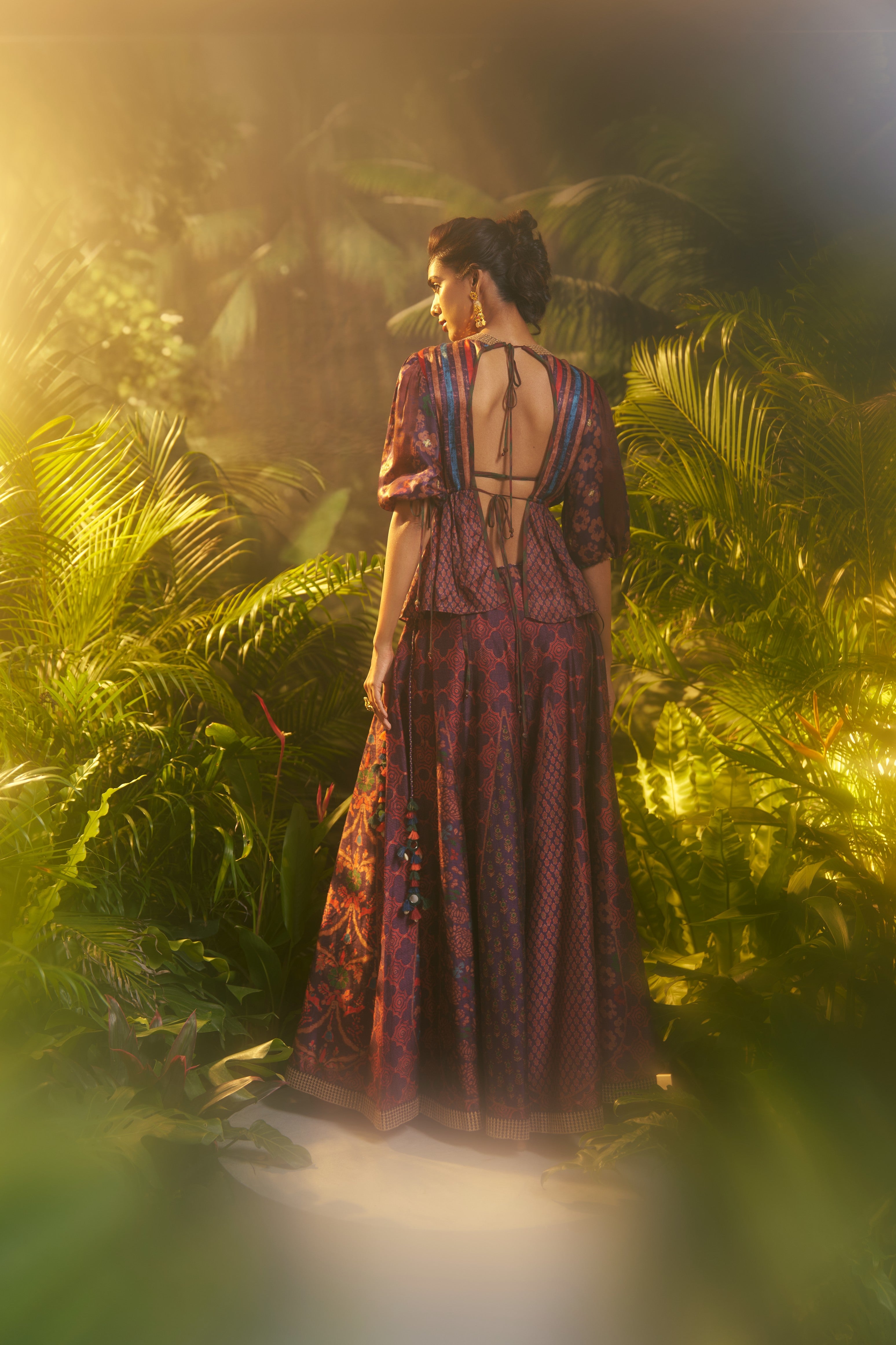 Purple Multicolour Printed Silk Co-ord Set