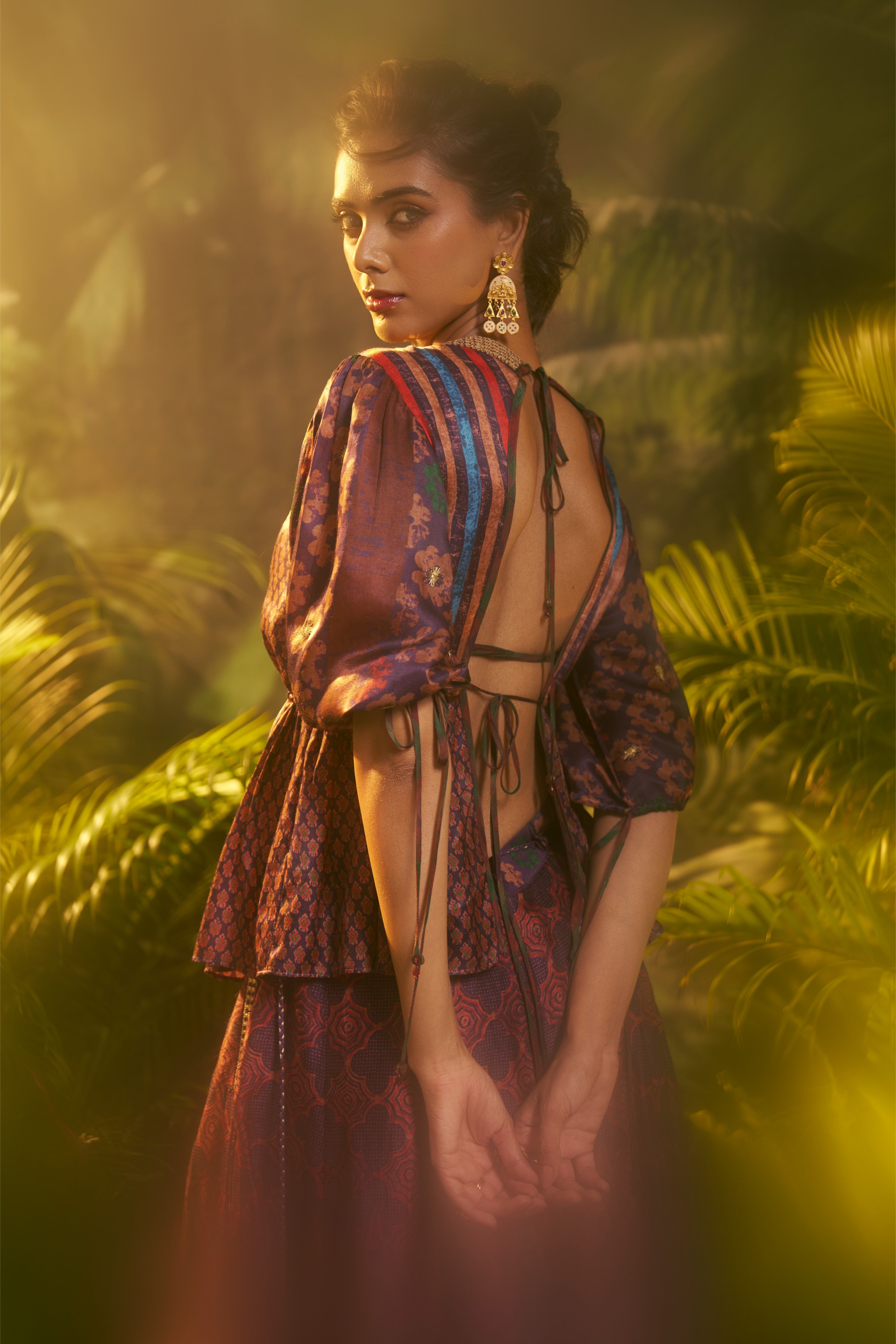 Purple Multicolour Printed Silk Co-ord Set