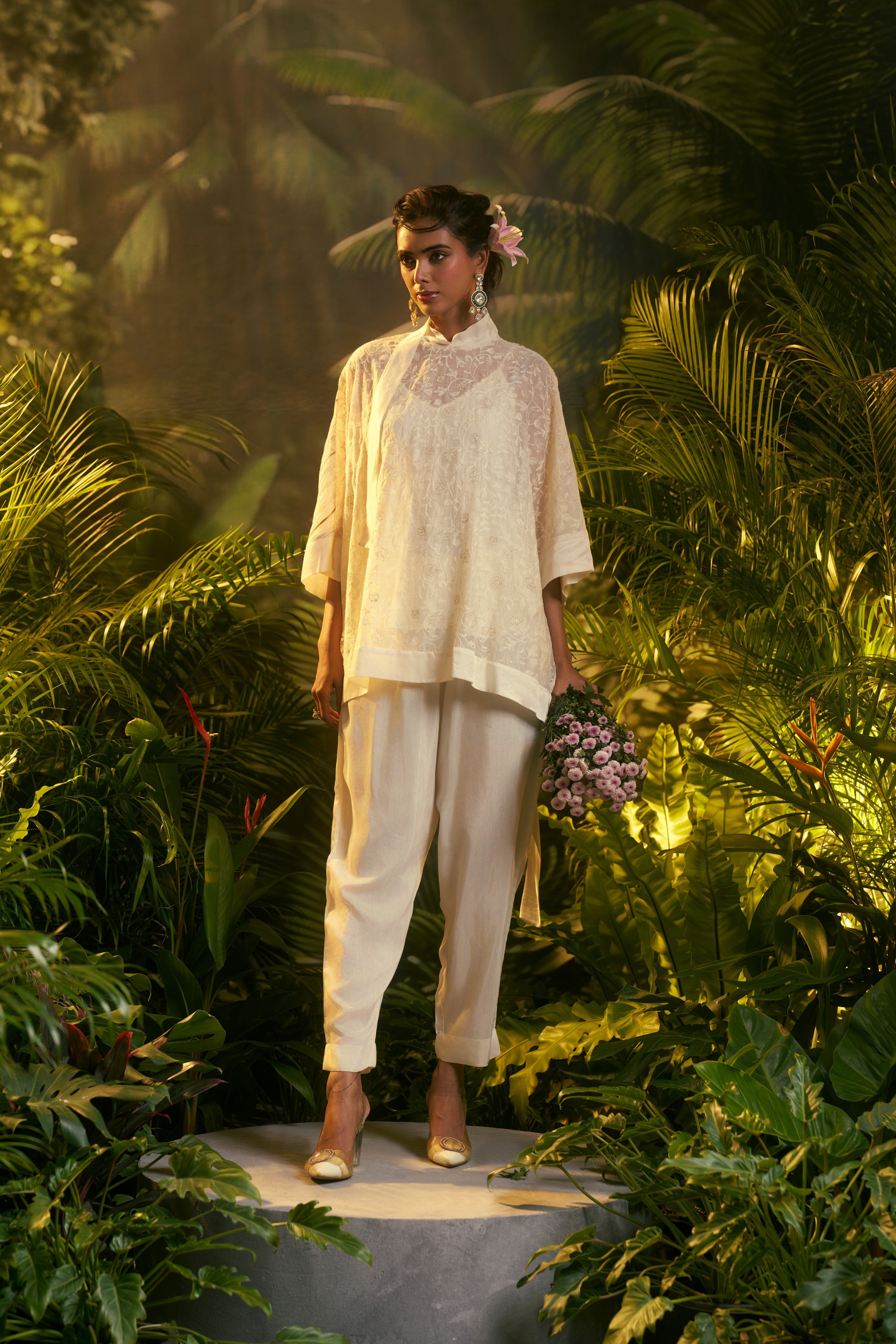 Ivory Embroidered Poncho Top