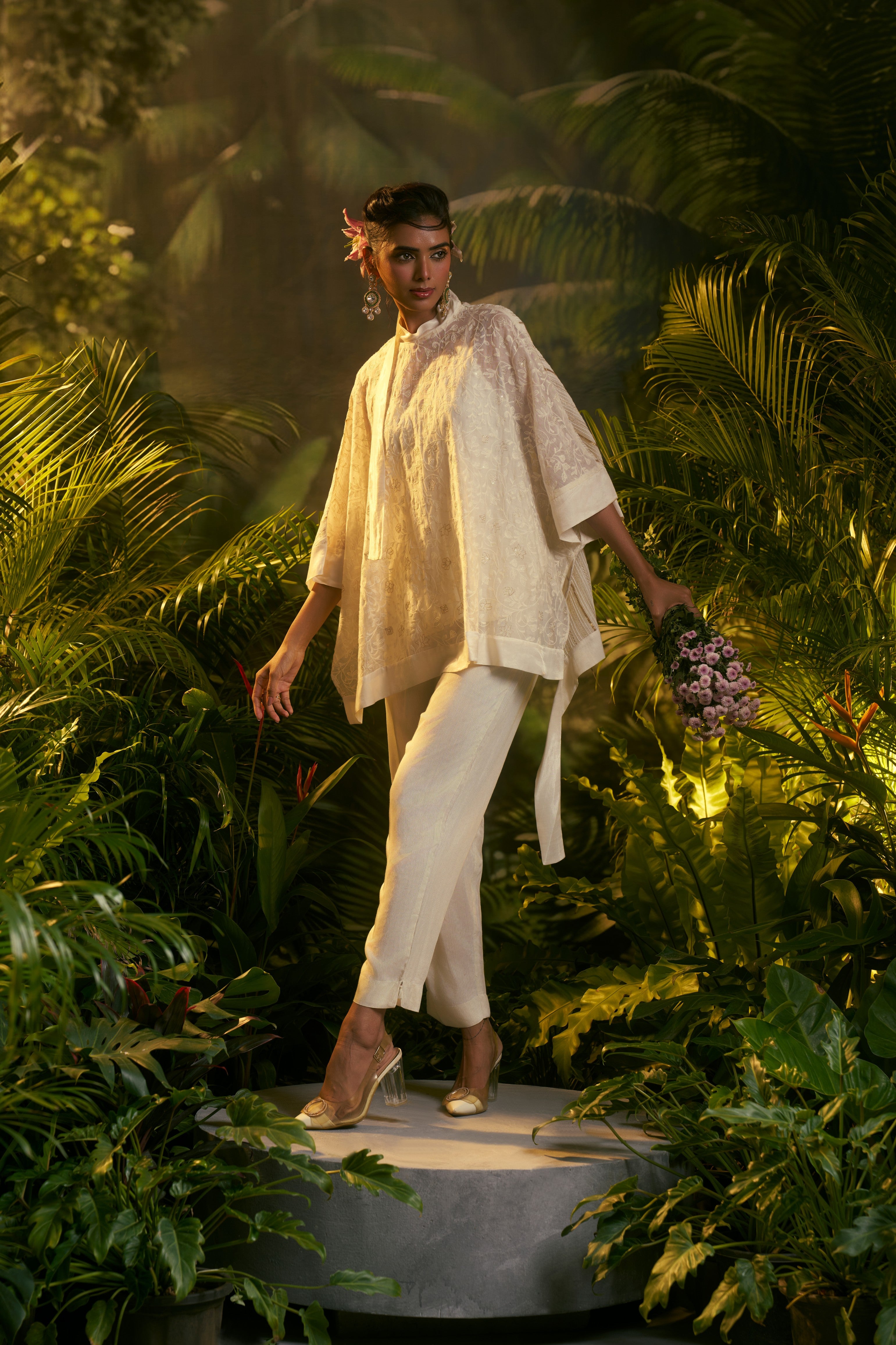 Ivory Embroidered Poncho Top