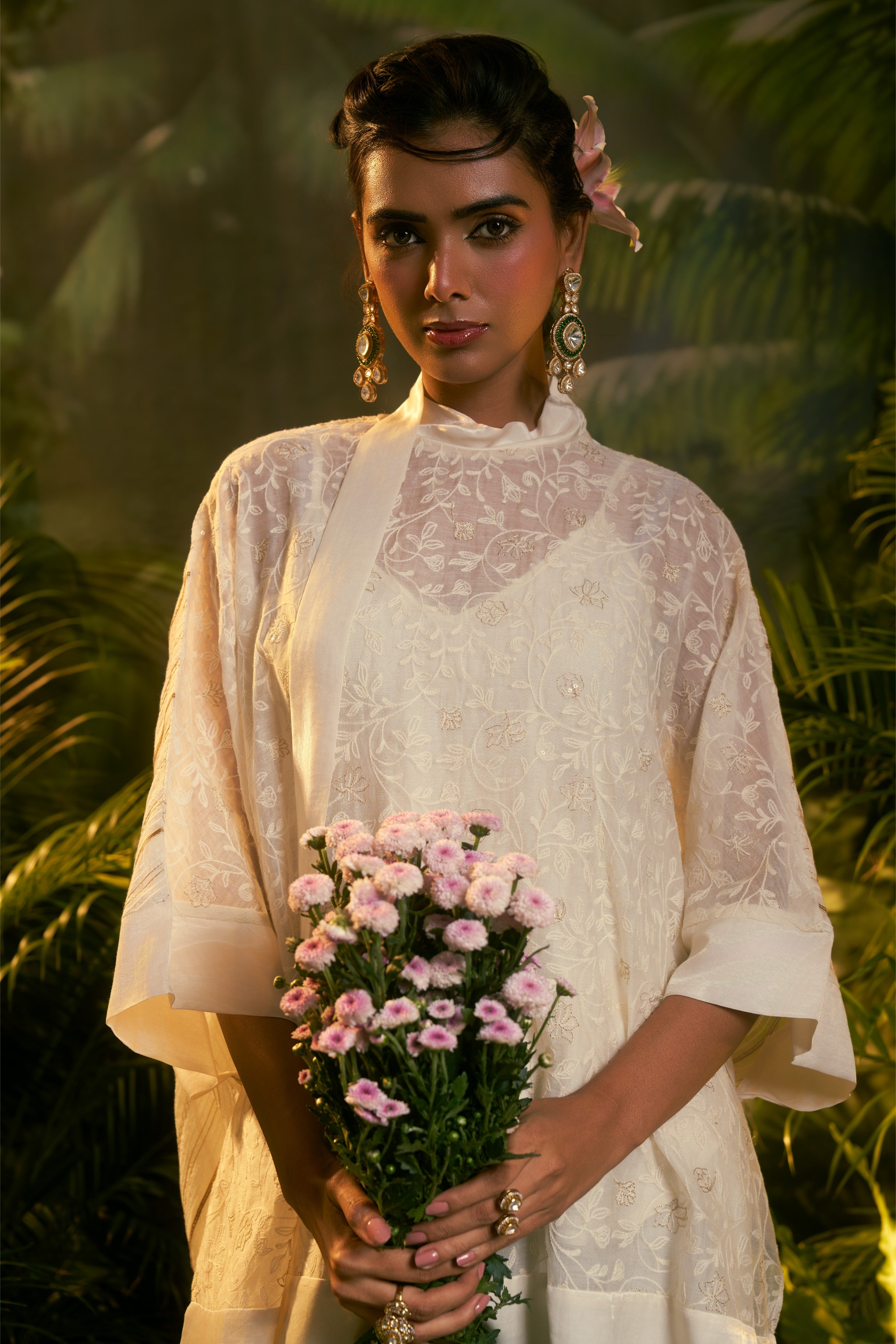 Ivory Embroidered Poncho Top