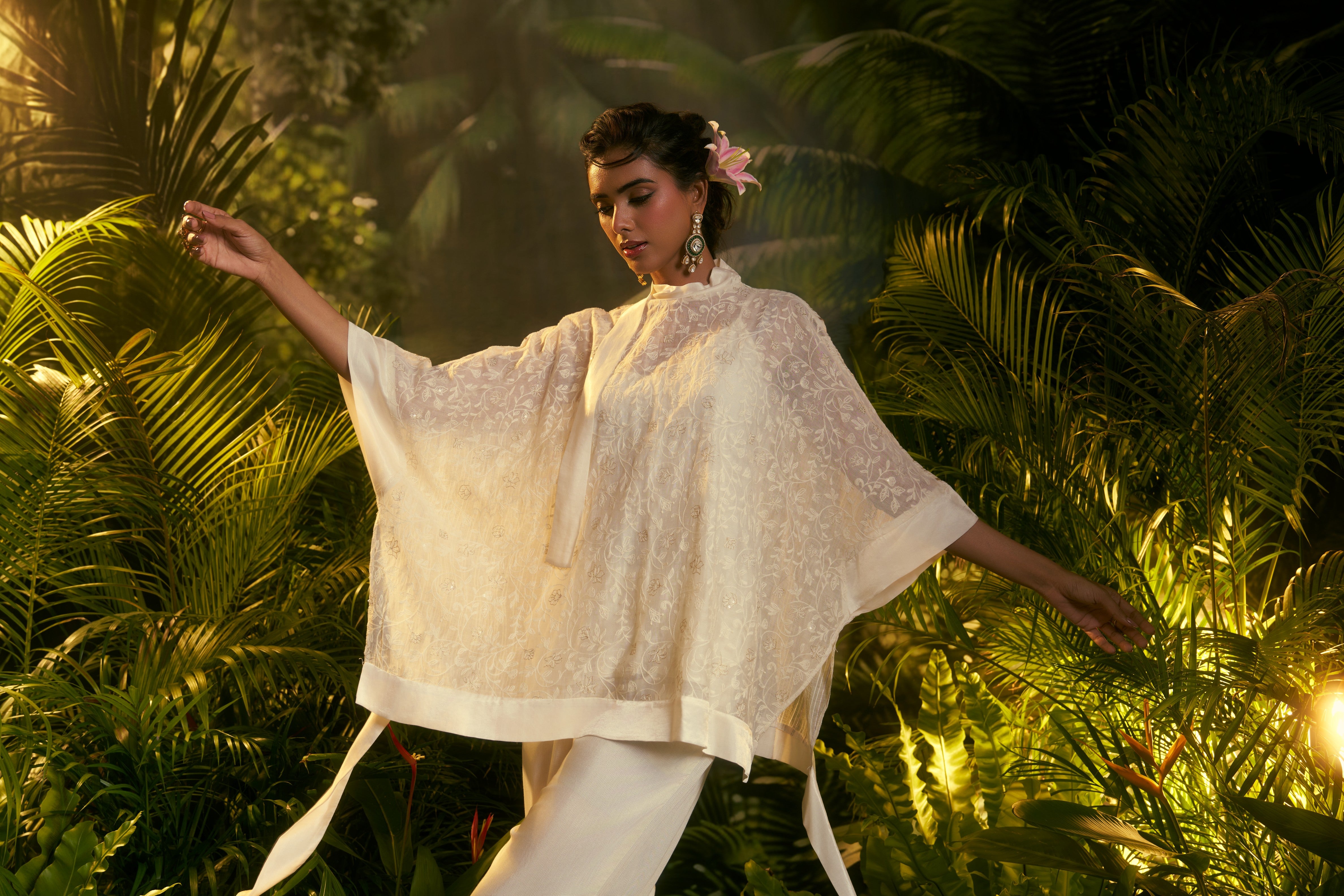 Ivory Embroidered Poncho Top