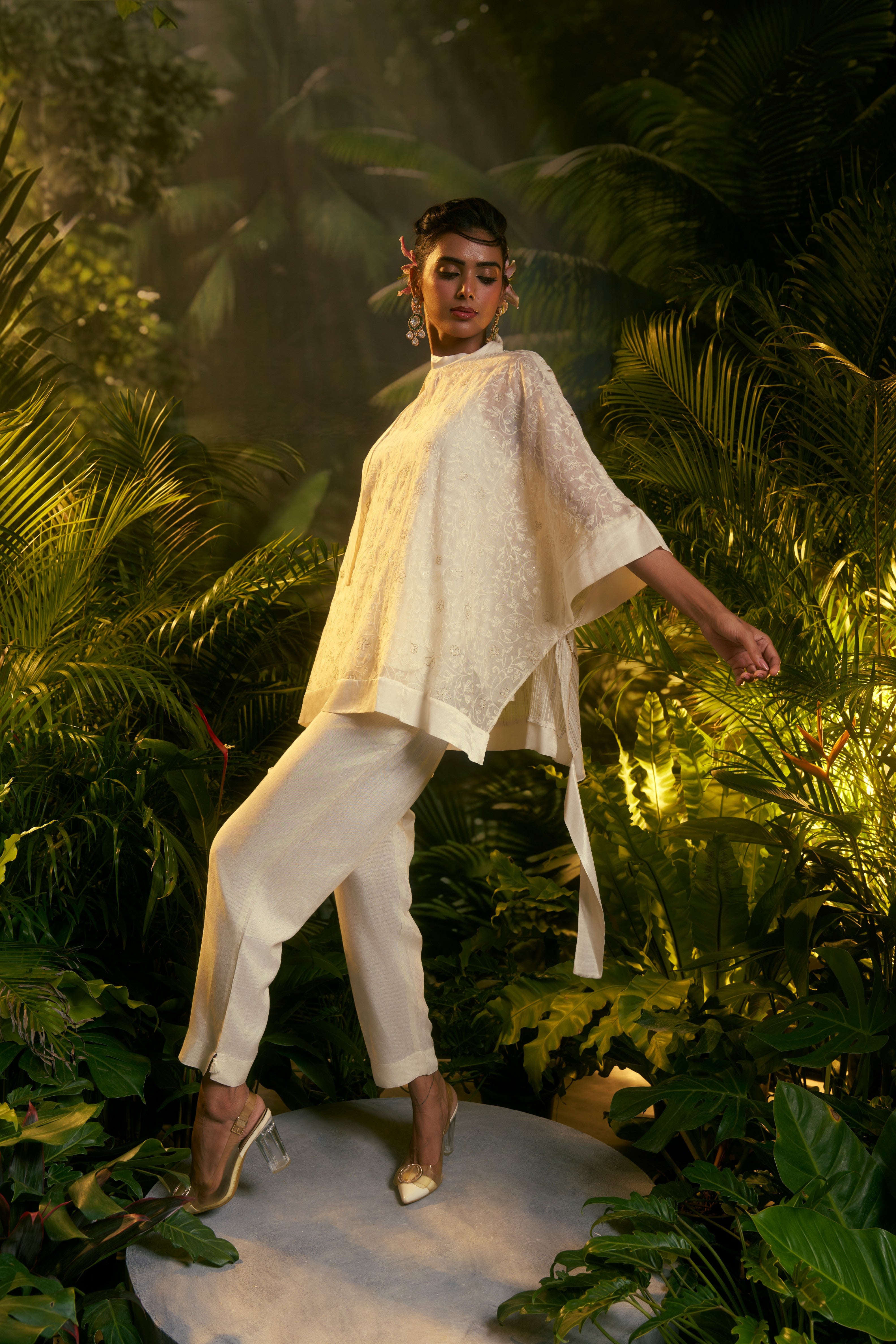 Ivory Embroidered Poncho Top