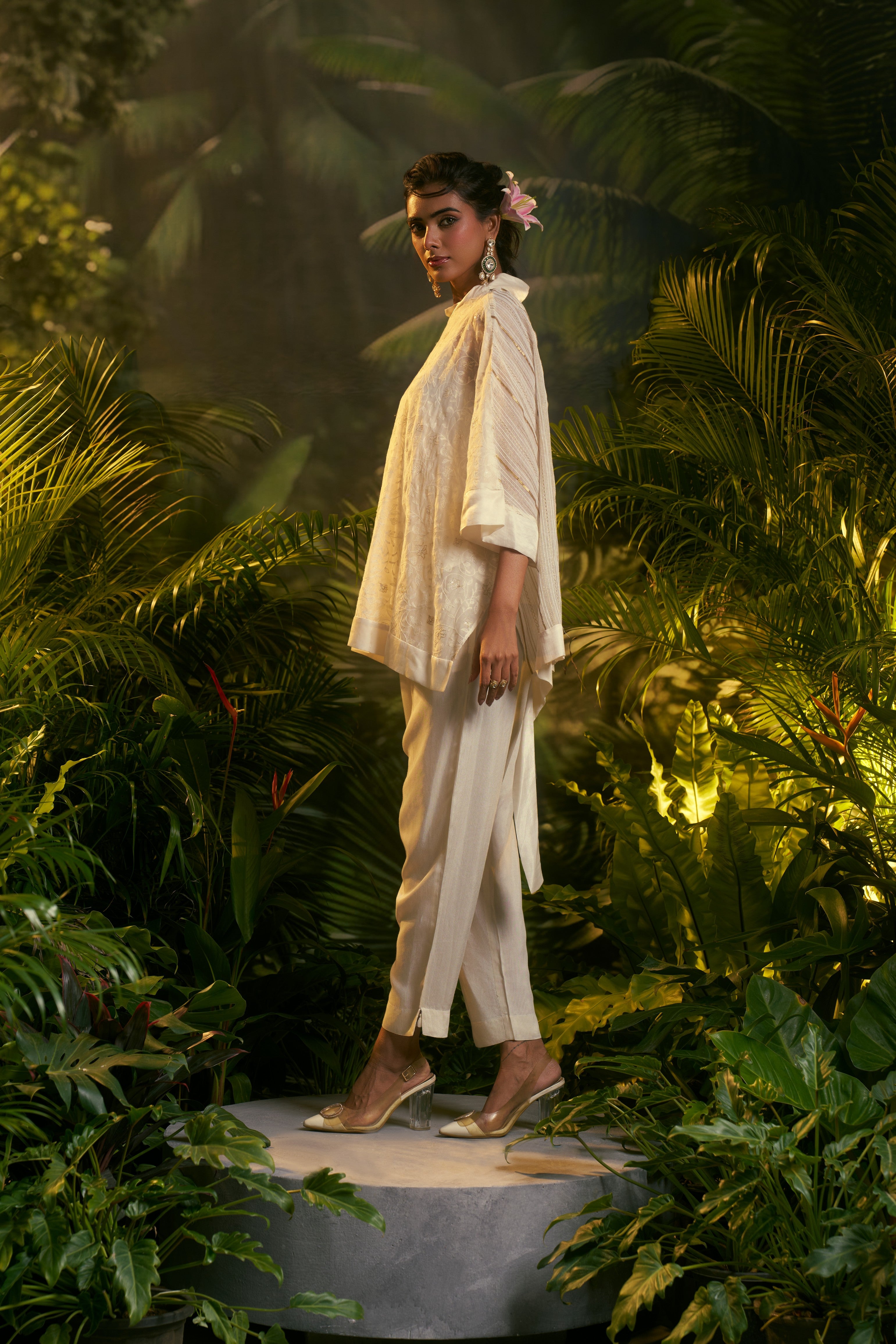 Ivory Embroidered Poncho Top