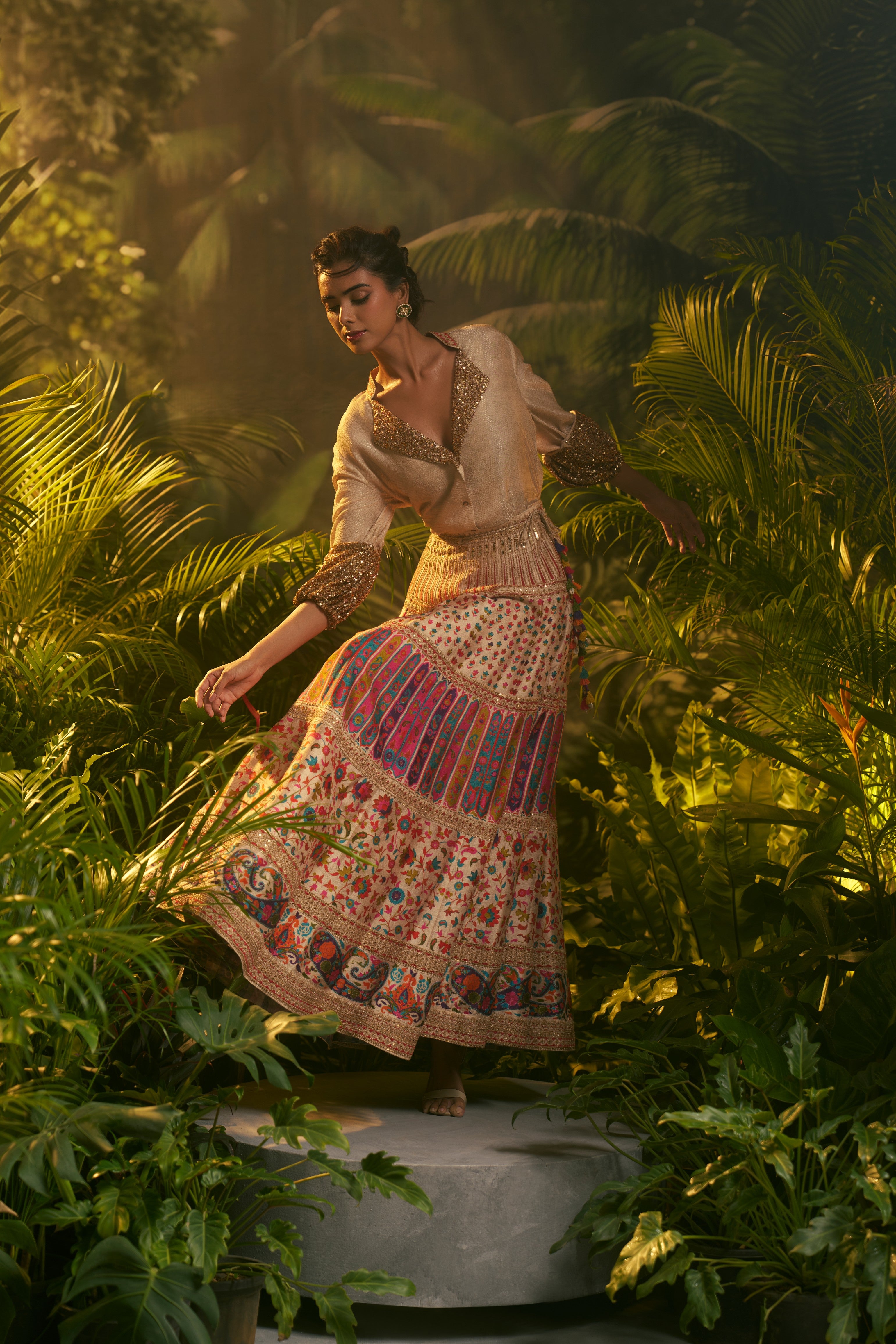 Gold Silk Shirt and Skirt Set