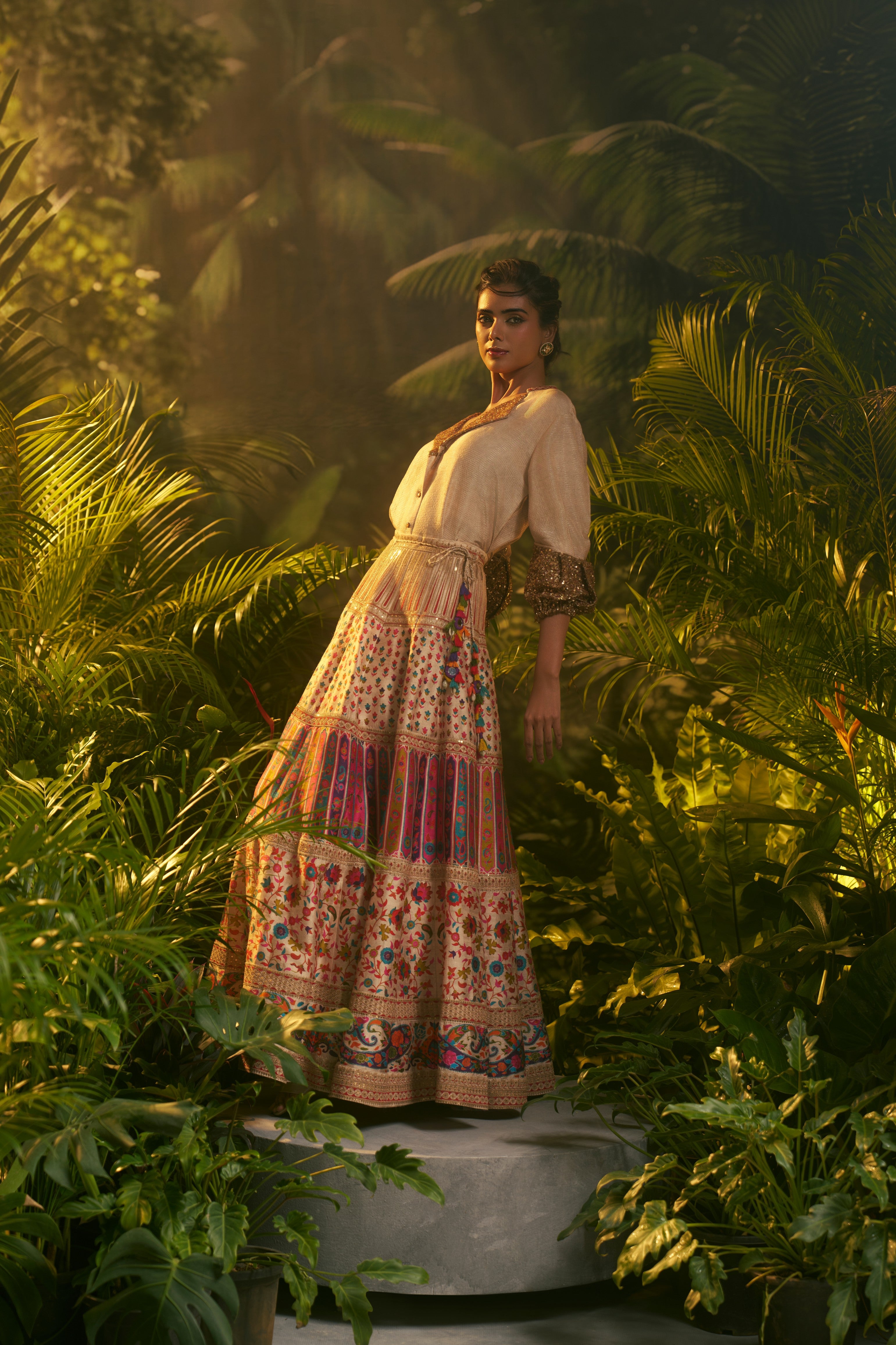 Gold Silk Shirt and Skirt Set