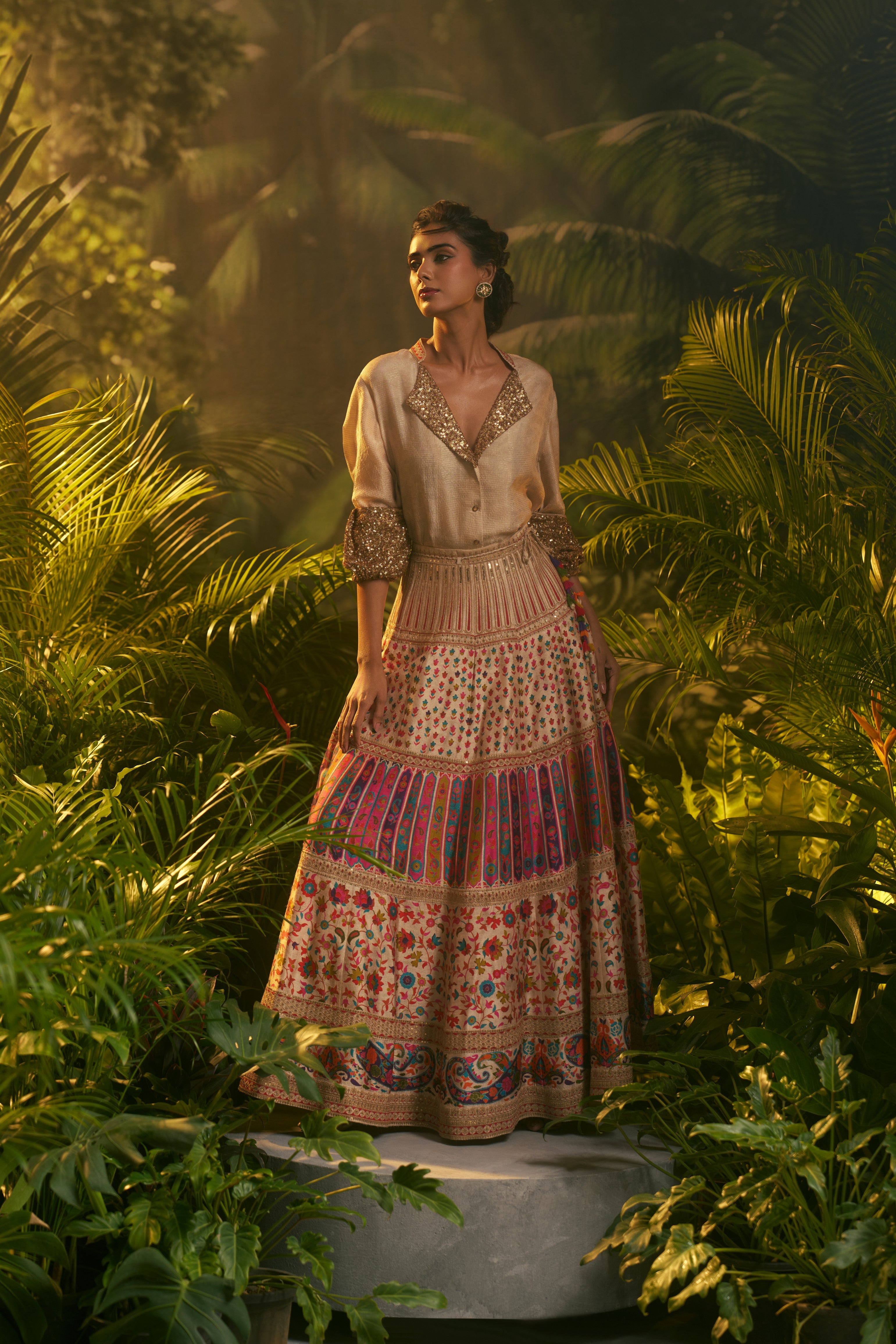 Gold Silk Shirt and Skirt Set