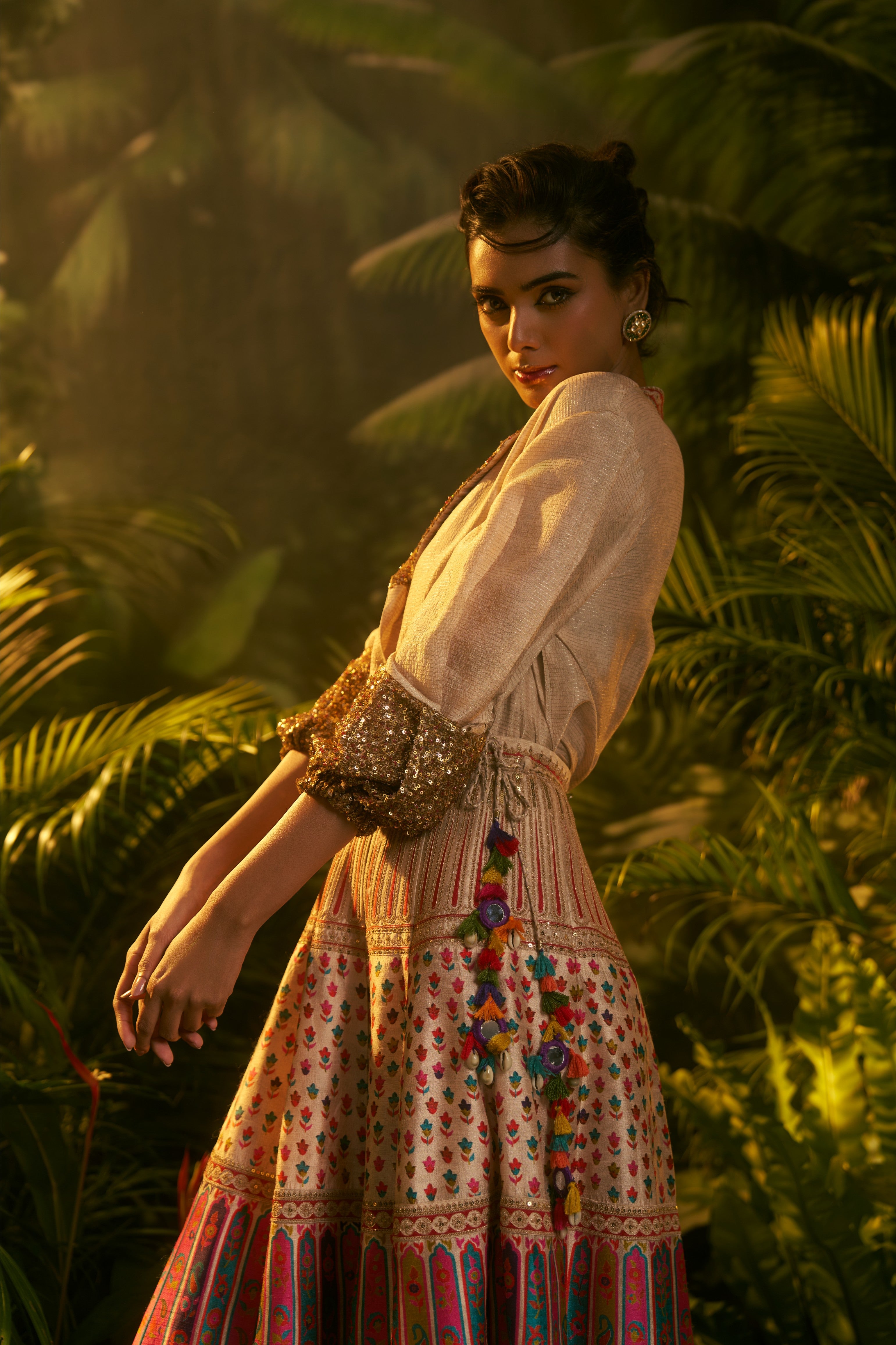 Gold Silk Shirt and Skirt Set